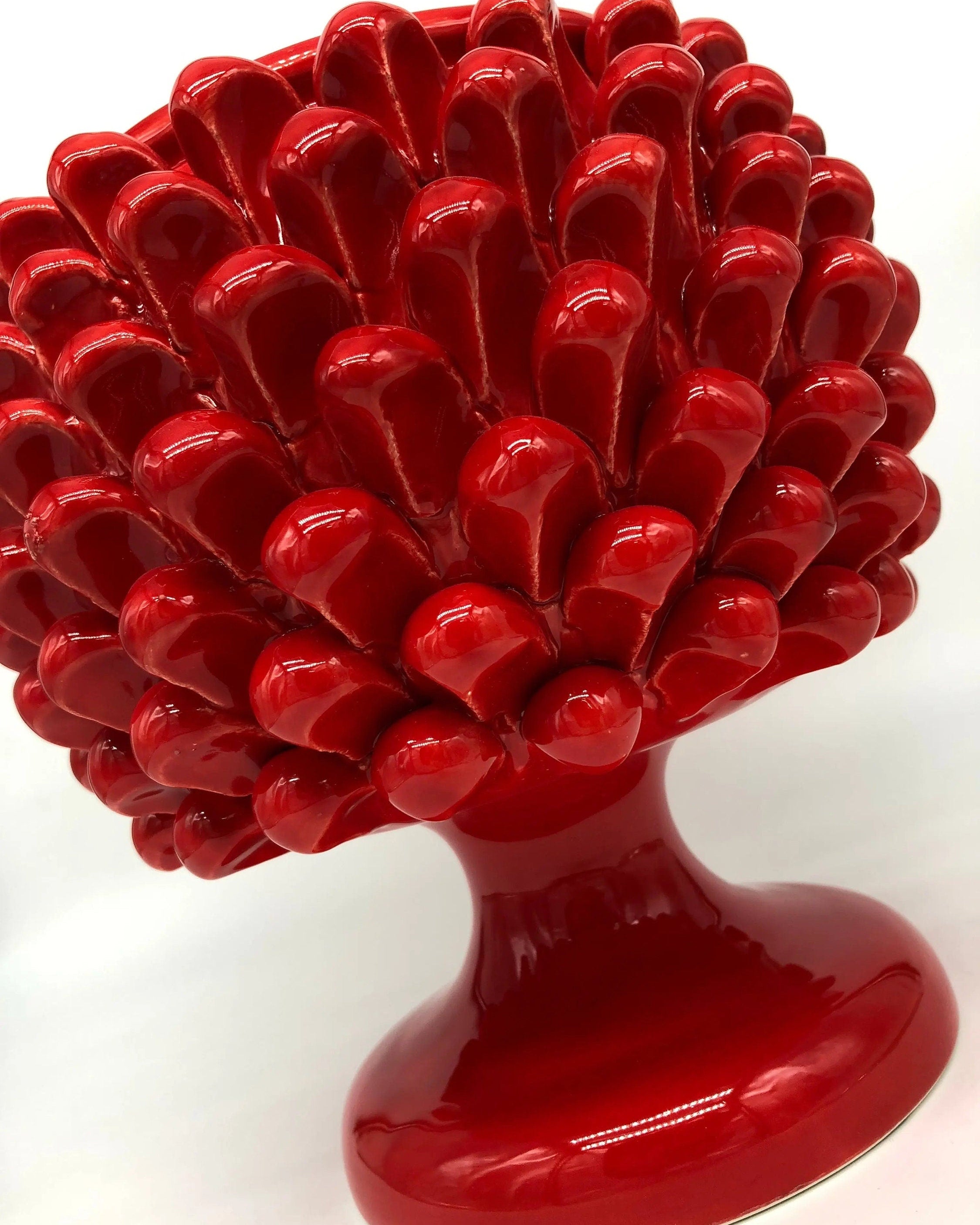 Portavaso Mezza Pigna Ceramica Caltagirone cm H.20 L.20 Artigianale Rosso DD CERAMICHE SICILIANE