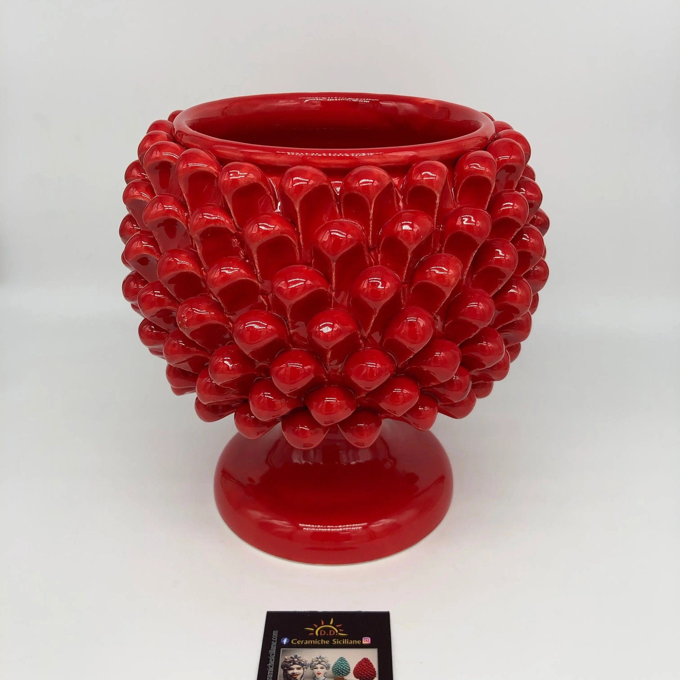 Portavaso Mezza Pigna Ceramica Caltagirone cm H.20 L.20 Artigianale Rosso DD CERAMICHE SICILIANE