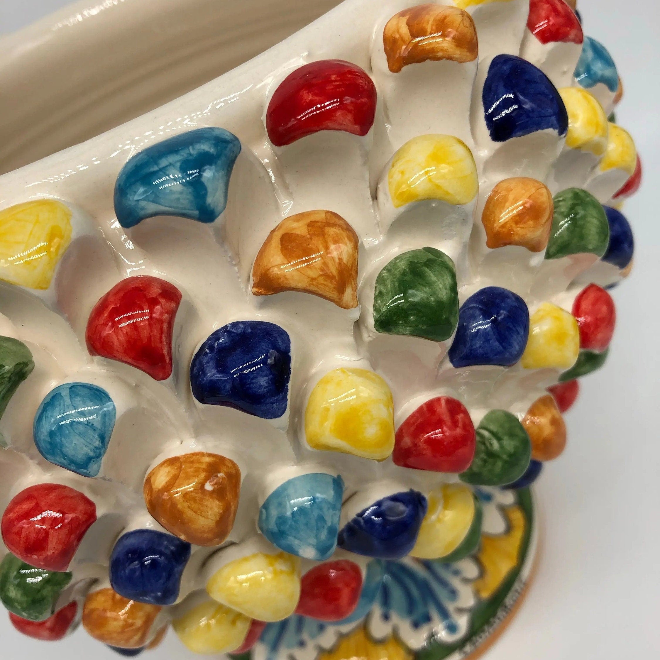 Portavaso Mezza Pigna Ceramica Caltagirone cm H.20 L.20 Artigianale Multicolore DD CERAMICHE SICILIANE