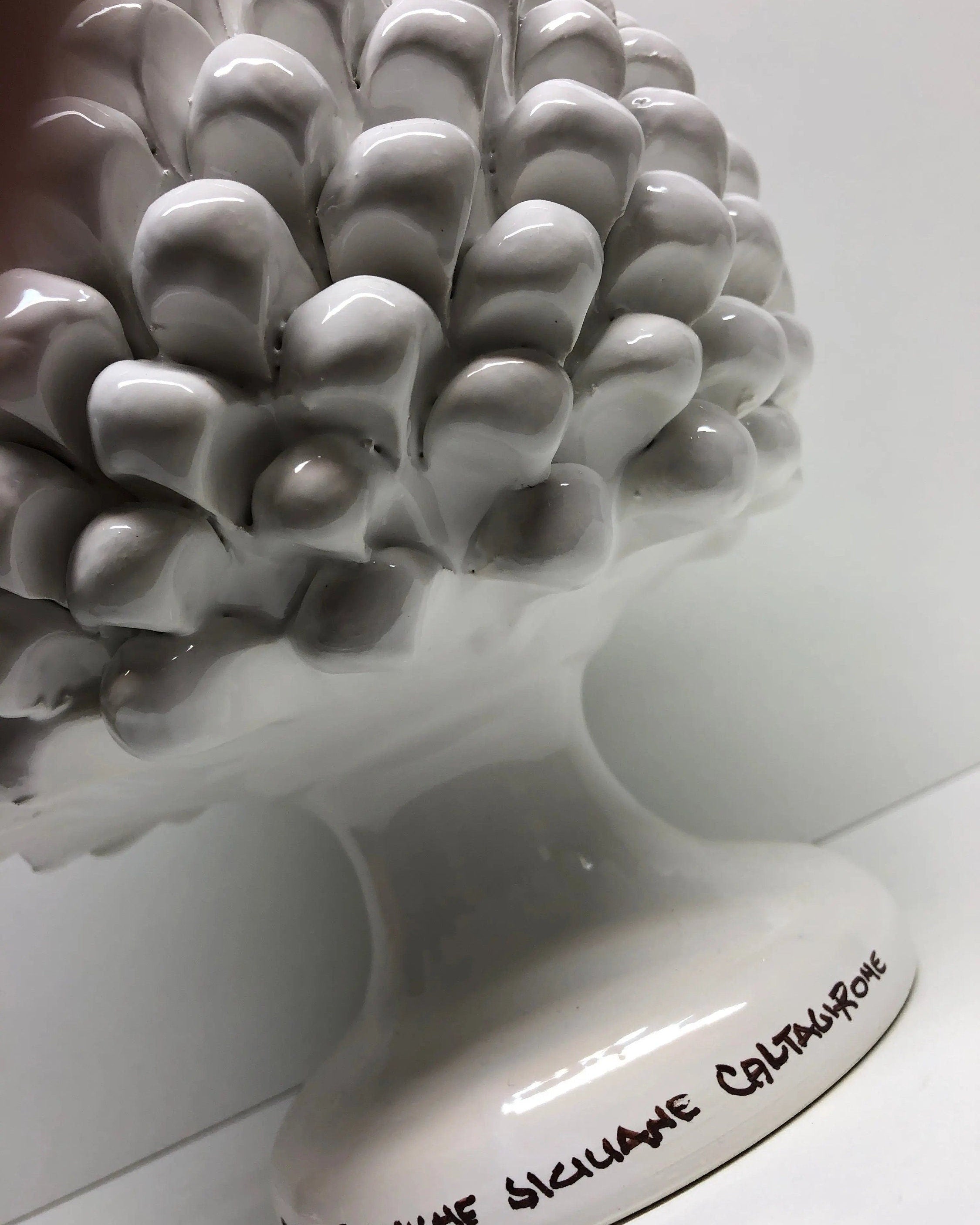 Portavaso Mezza Pigna Ceramica Caltagirone cm H.20 L.20 Artigianale Bianco DD CERAMICHE SICILIANE