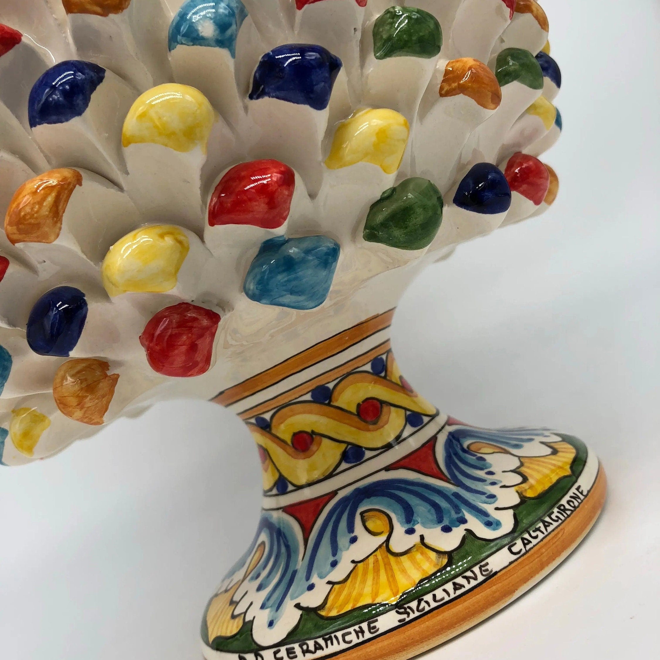 Portavaso Mezza Pigna Ceramica Caltagirone cm H.20 L.20 Artigianale Multicolore DD CERAMICHE SICILIANE