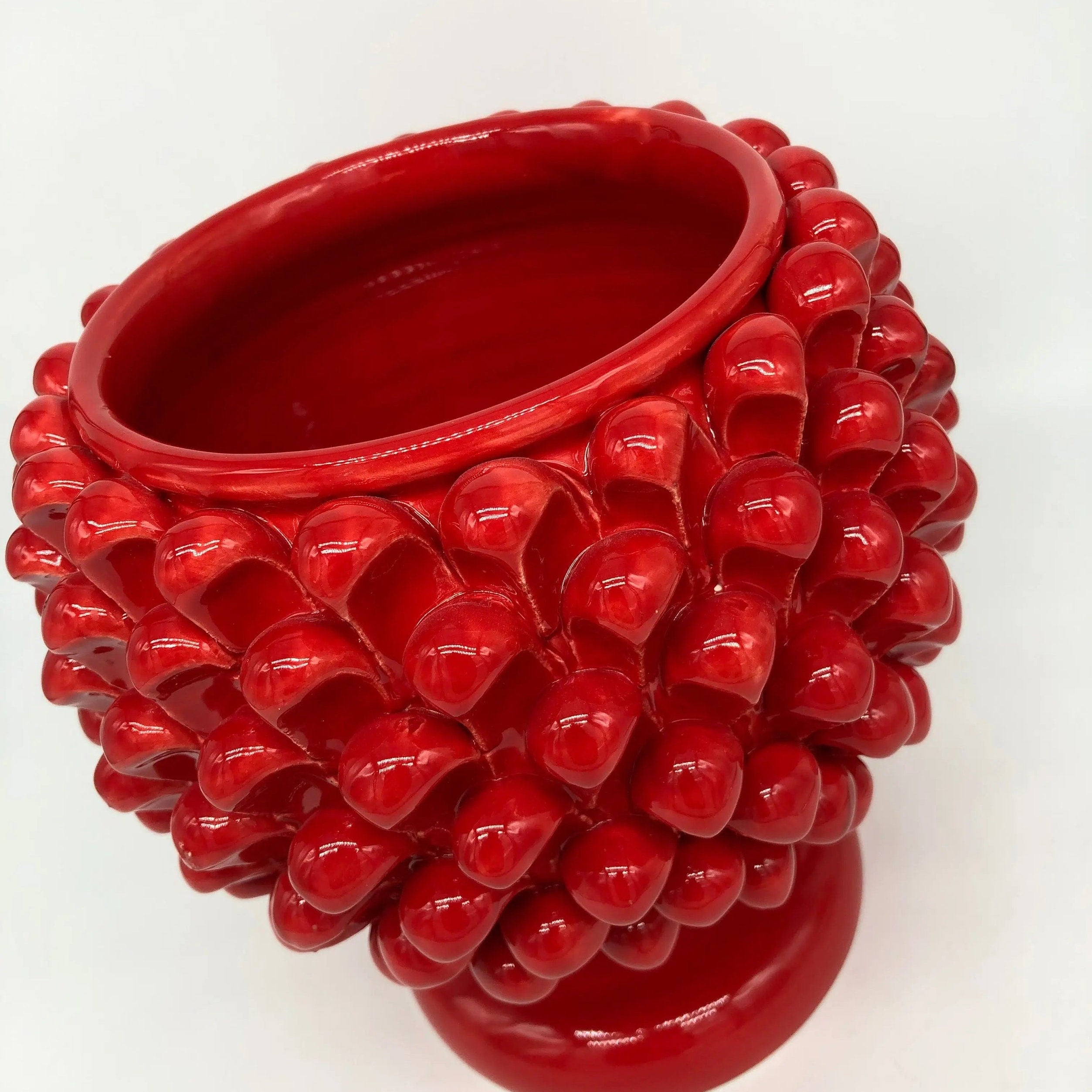 Portavaso Mezza Pigna Ceramica Caltagirone cm H.20 L.20 Artigianale Rosso DD CERAMICHE SICILIANE