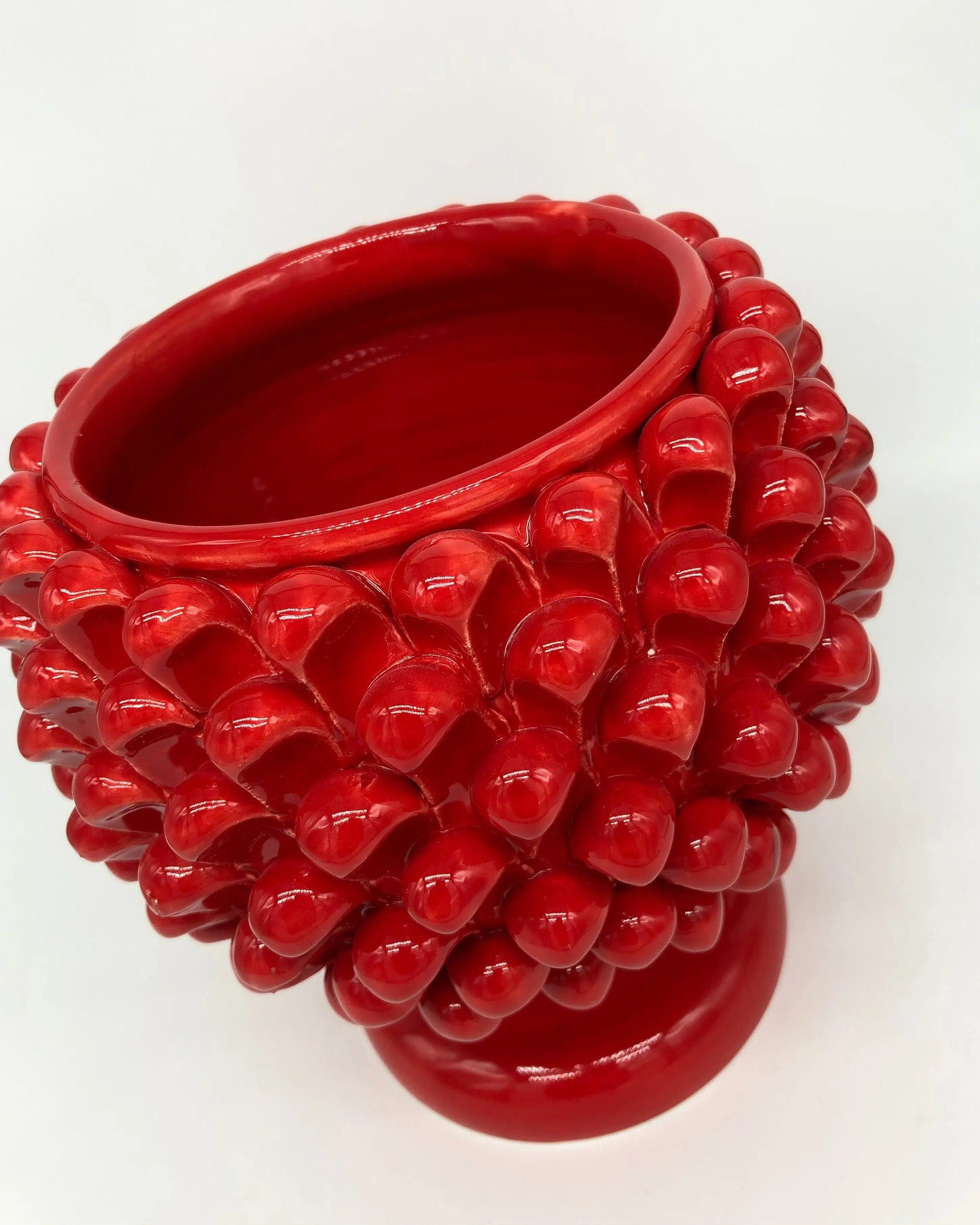 Portavaso Mezza Pigna Ceramica Caltagirone cm H.20 L.20 Artigianale Rosso DD CERAMICHE SICILIANE