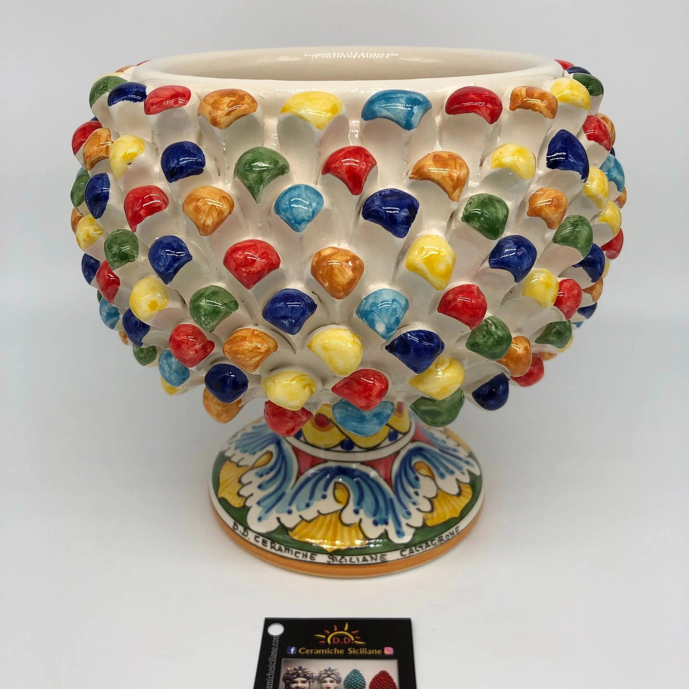 Portavaso Mezza Pigna Ceramica Caltagirone cm H.20 L.20 Artigianale Multicolore DD CERAMICHE SICILIANE