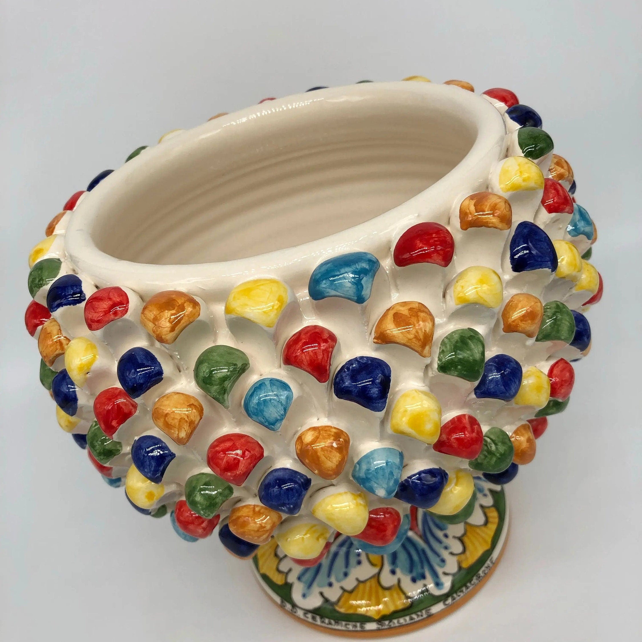 Portavaso Mezza Pigna Ceramica Caltagirone cm H.20 L.20 Artigianale Multicolore DD CERAMICHE SICILIANE