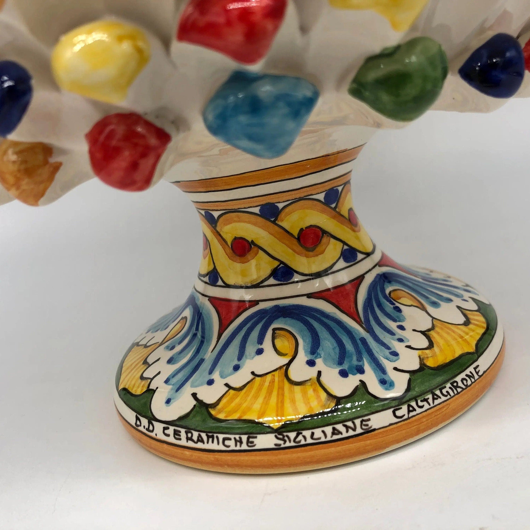 Portavaso Mezza Pigna Ceramica Caltagirone cm H.20 L.20 Artigianale Multicolore DD CERAMICHE SICILIANE