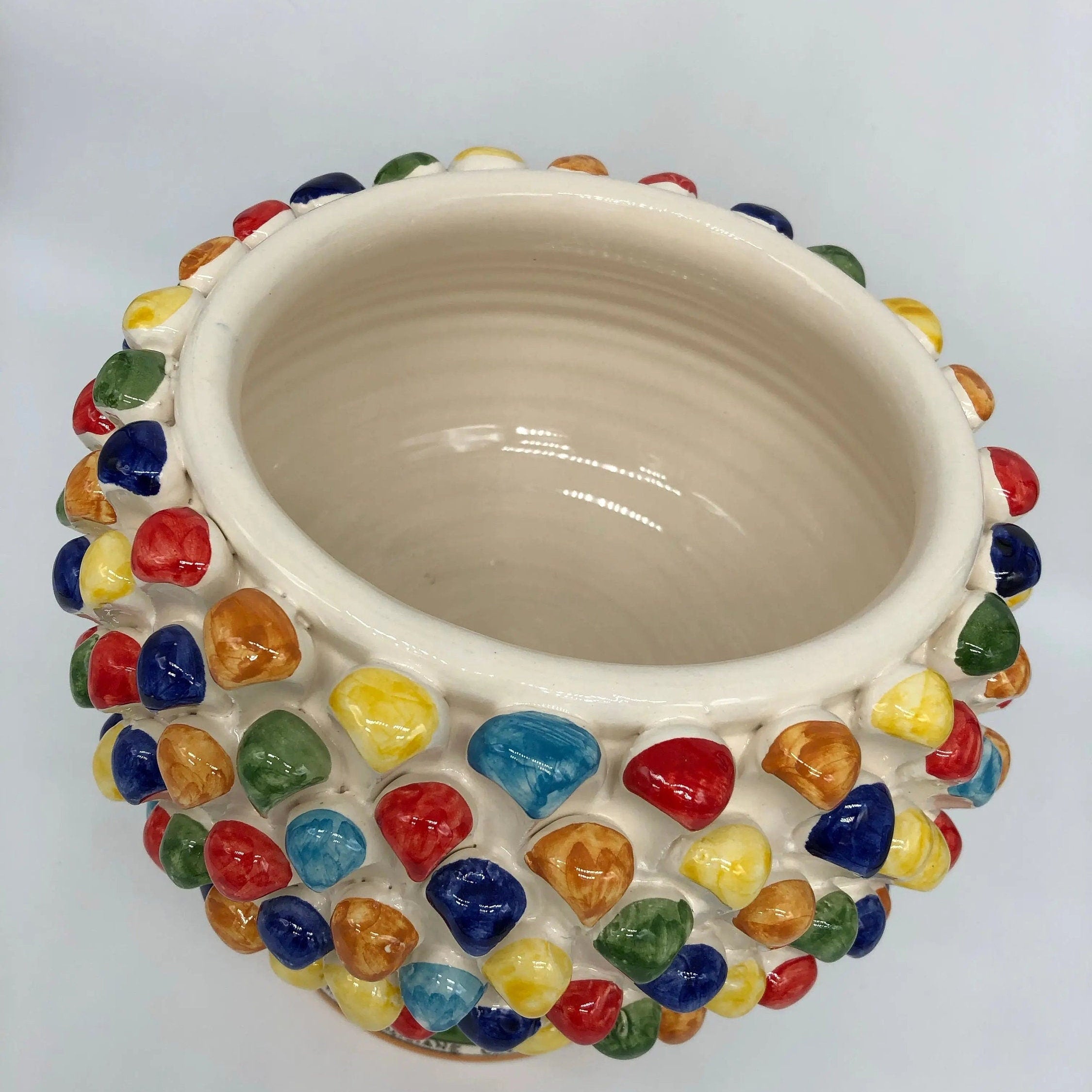 Portavaso Mezza Pigna Ceramica Caltagirone cm H.20 L.20 Artigianale Multicolore DD CERAMICHE SICILIANE