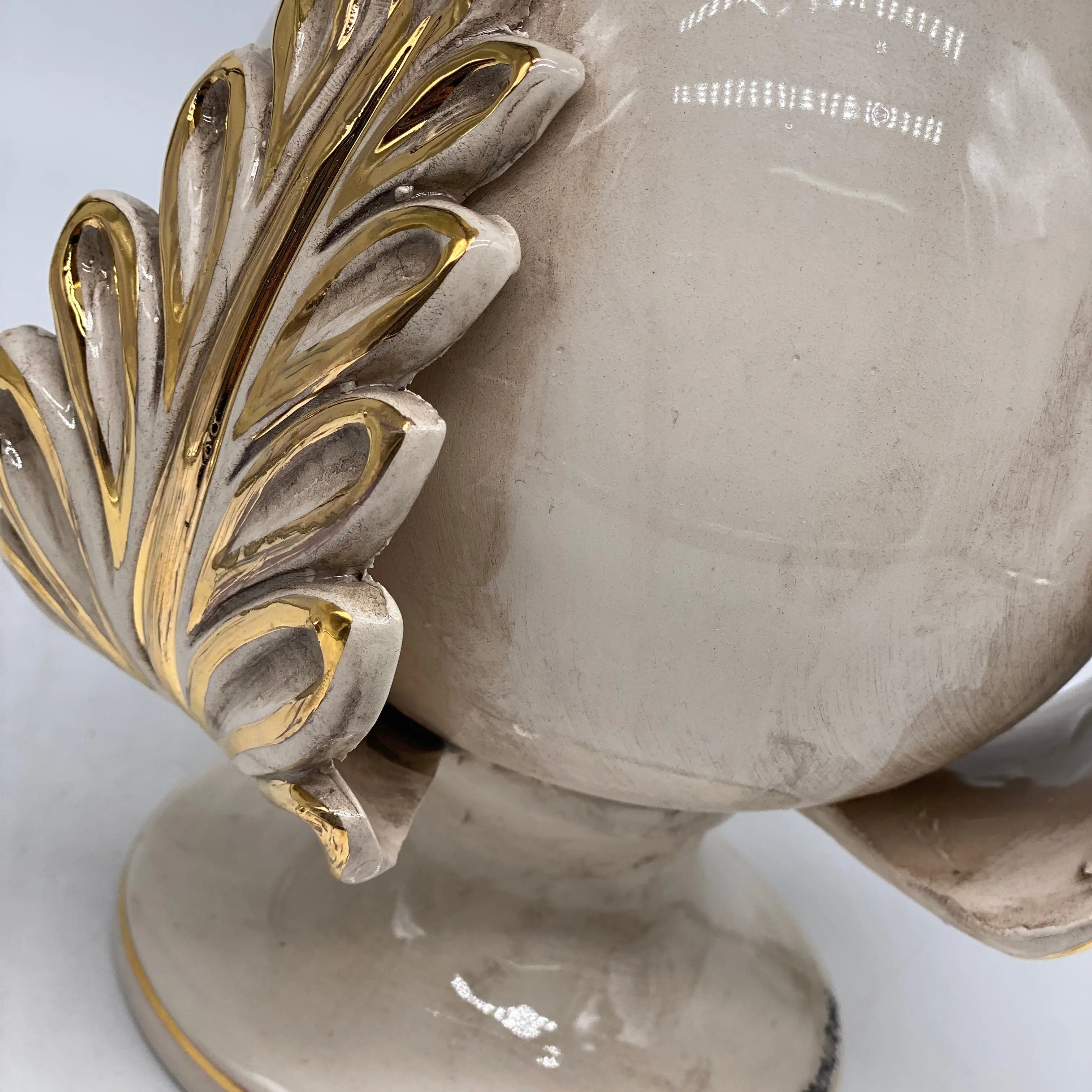 Pumo Ceramica Caltagirone cm H.20 Artigianale Écru Oro DD CERAMICHE SICILIANE