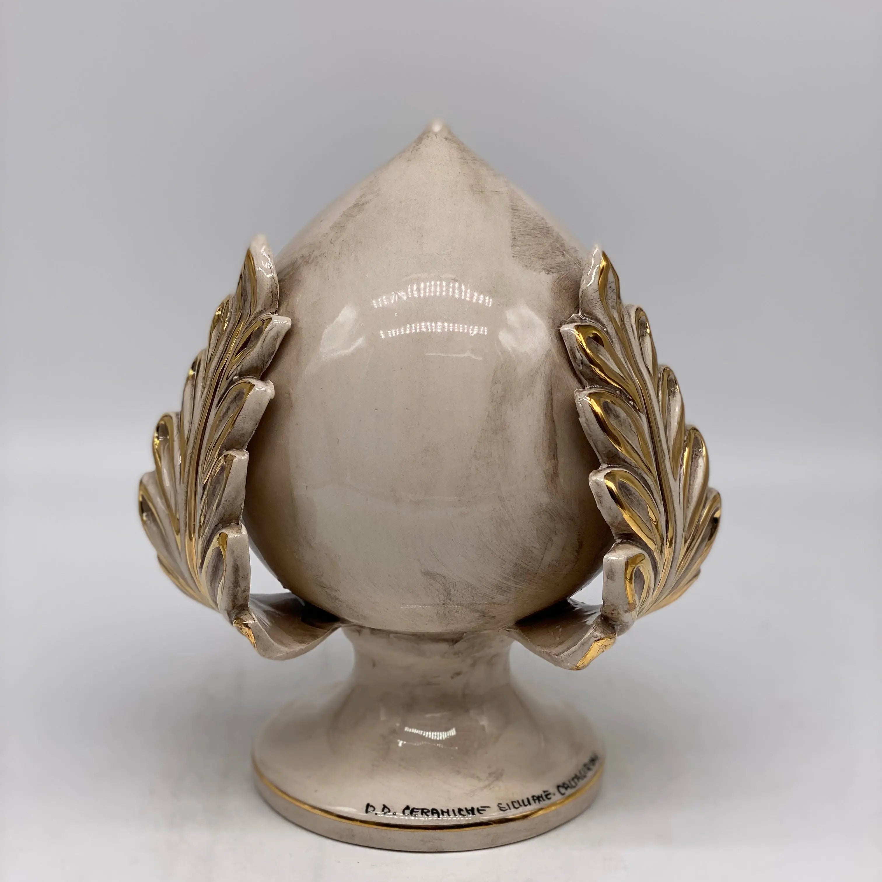 Pumo Ceramica Caltagirone cm H.20 Artigianale Écru Oro DD CERAMICHE SICILIANE