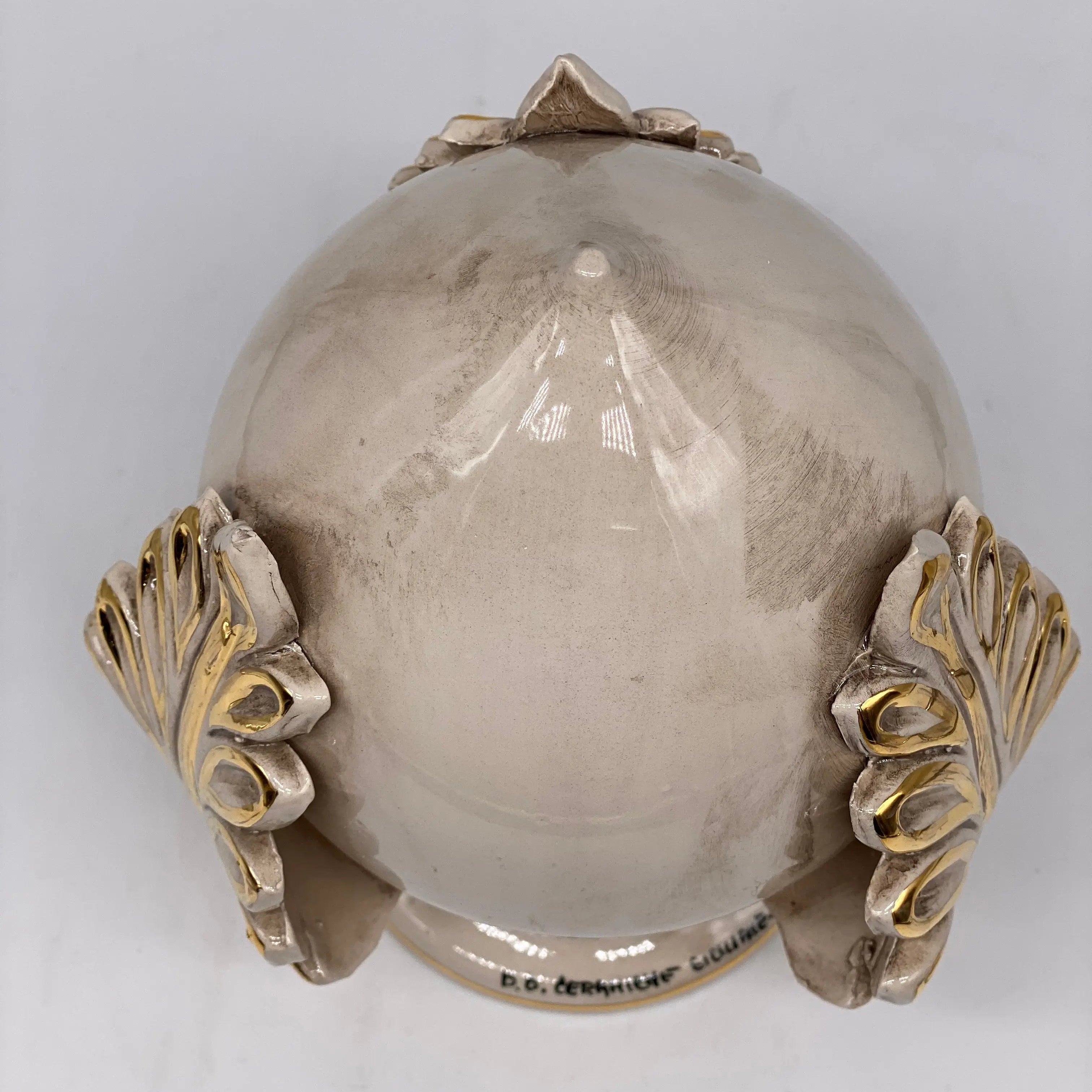 Pumo Ceramica Caltagirone cm H.20 Artigianale Écru Oro DD CERAMICHE SICILIANE
