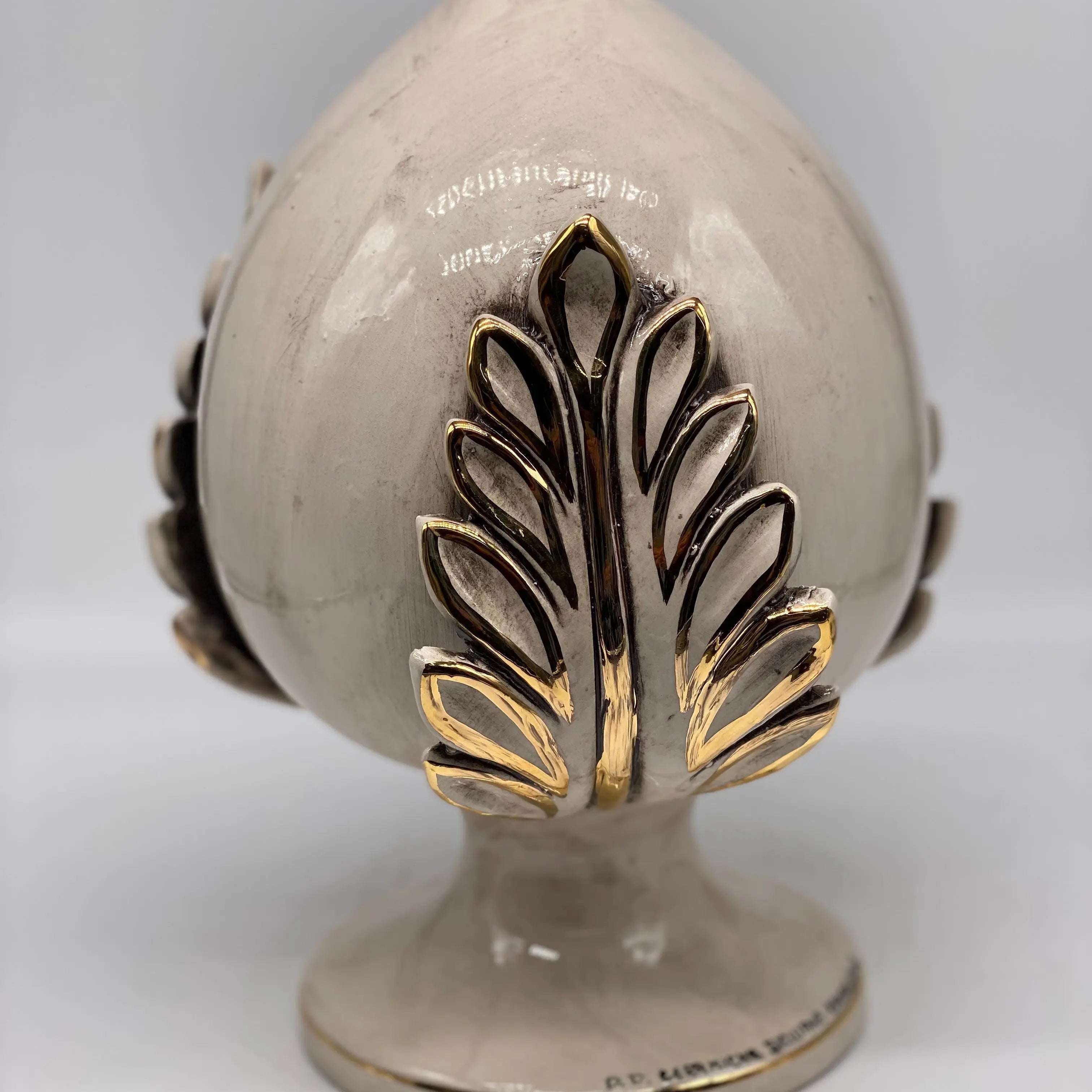 Pumo Ceramica Caltagirone cm H.20 Artigianale Écru Oro DD CERAMICHE SICILIANE