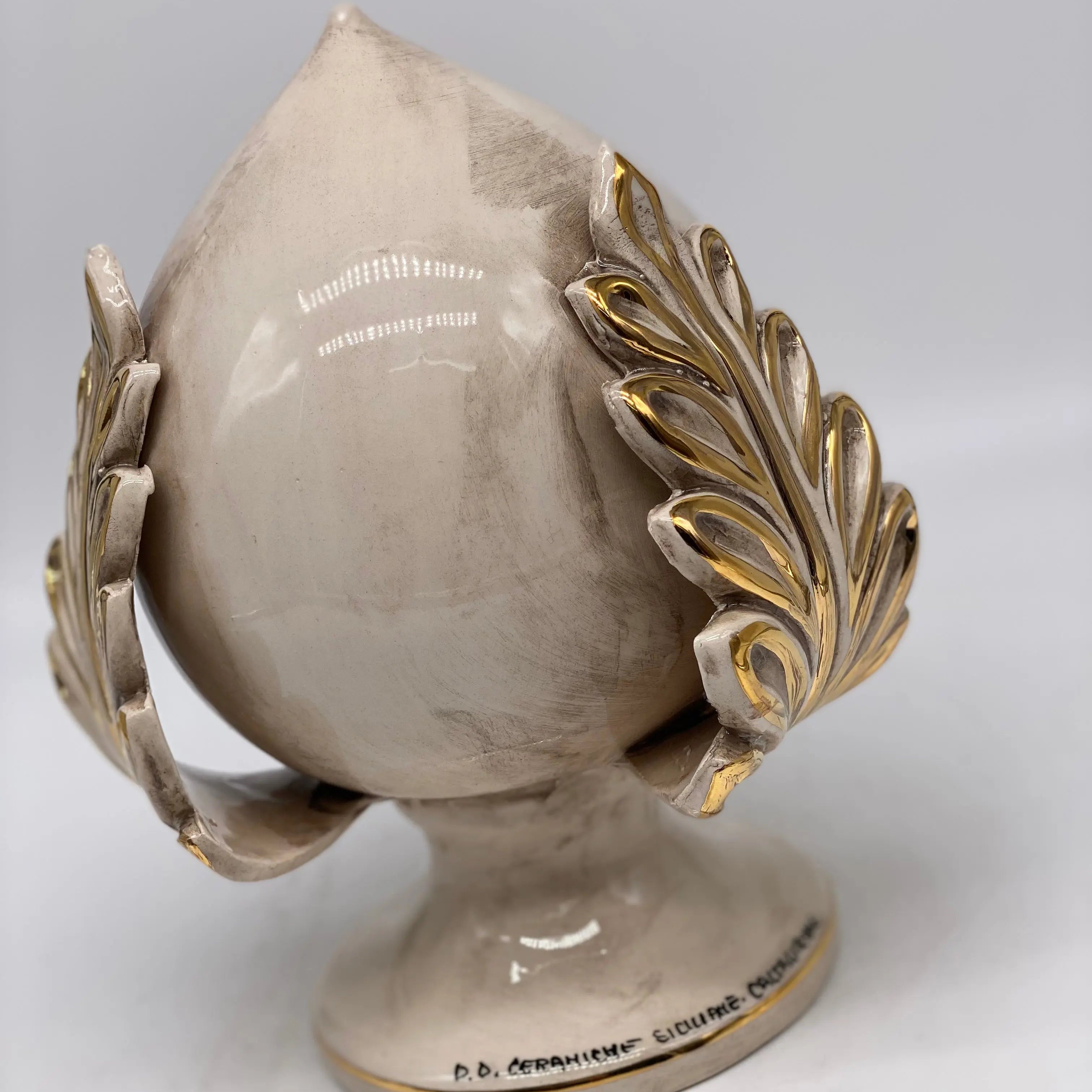 Pumo Ceramica Caltagirone cm H.20 Artigianale Écru Oro DD CERAMICHE SICILIANE