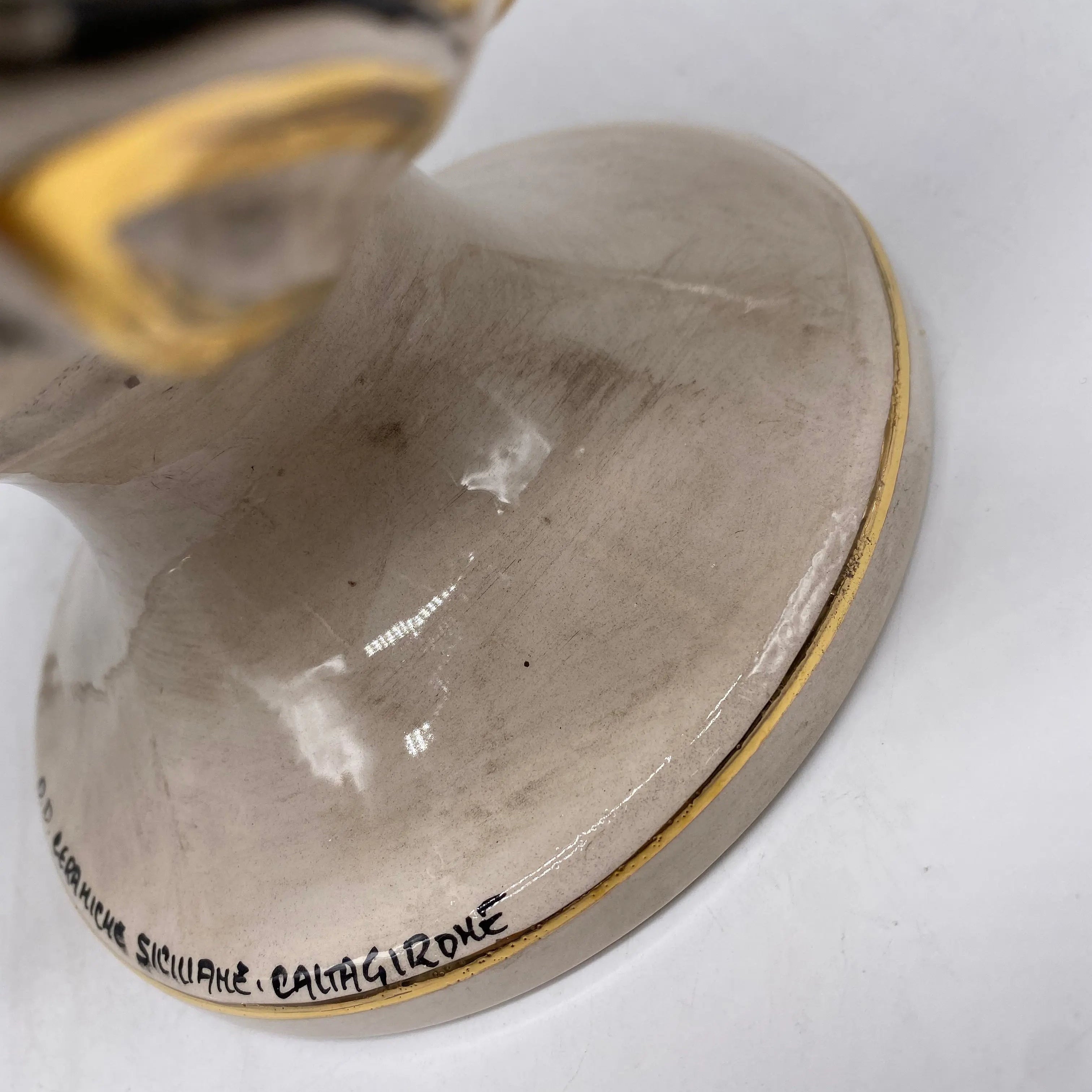 Pumo Ceramica Caltagirone cm H.30 Artigianale Écru Oro DD CERAMICHE SICILIANE