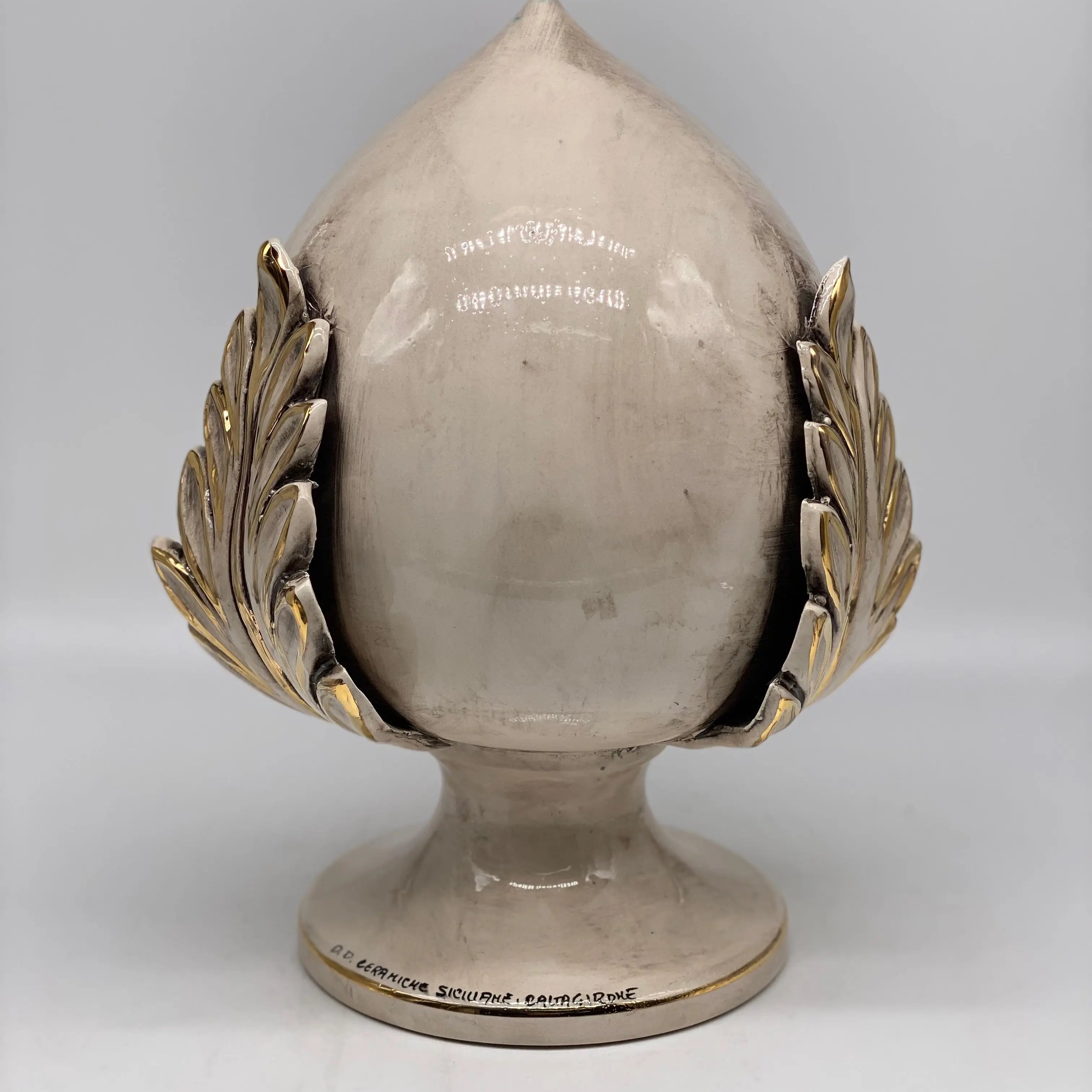 Pumo Ceramica Caltagirone cm H.30 Artigianale Écru Oro DD CERAMICHE SICILIANE