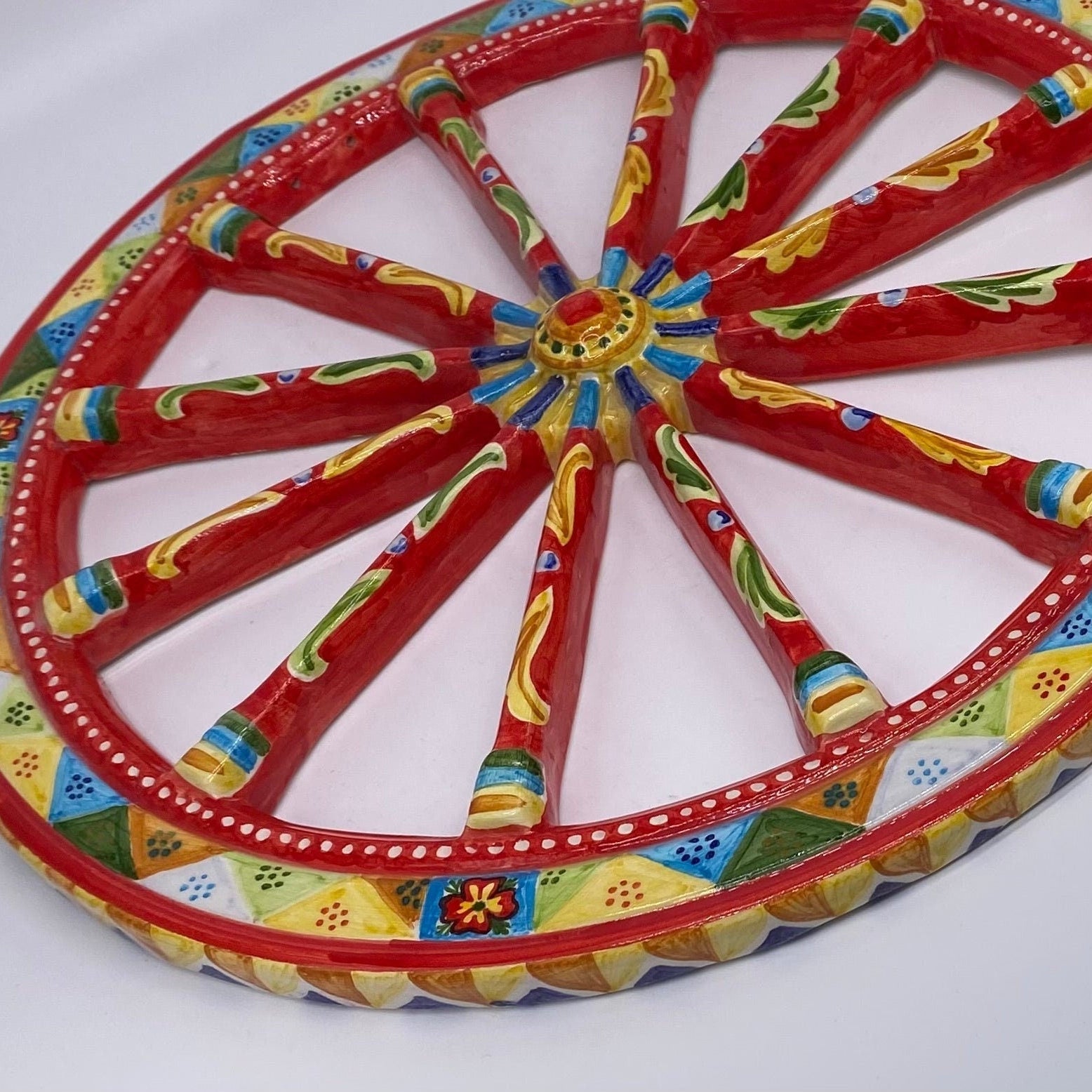 Ruota Carretto Siciliano Ceramica Caltagirone Diametro 30 cm Artigianale Decorata - DD CERAMICHE SICILIANE
