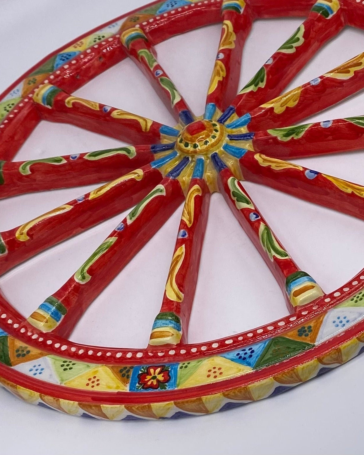 Ruota Carretto Siciliano Ceramica Caltagirone Diametro 30 cm Artigianale Decorata - DD CERAMICHE SICILIANE