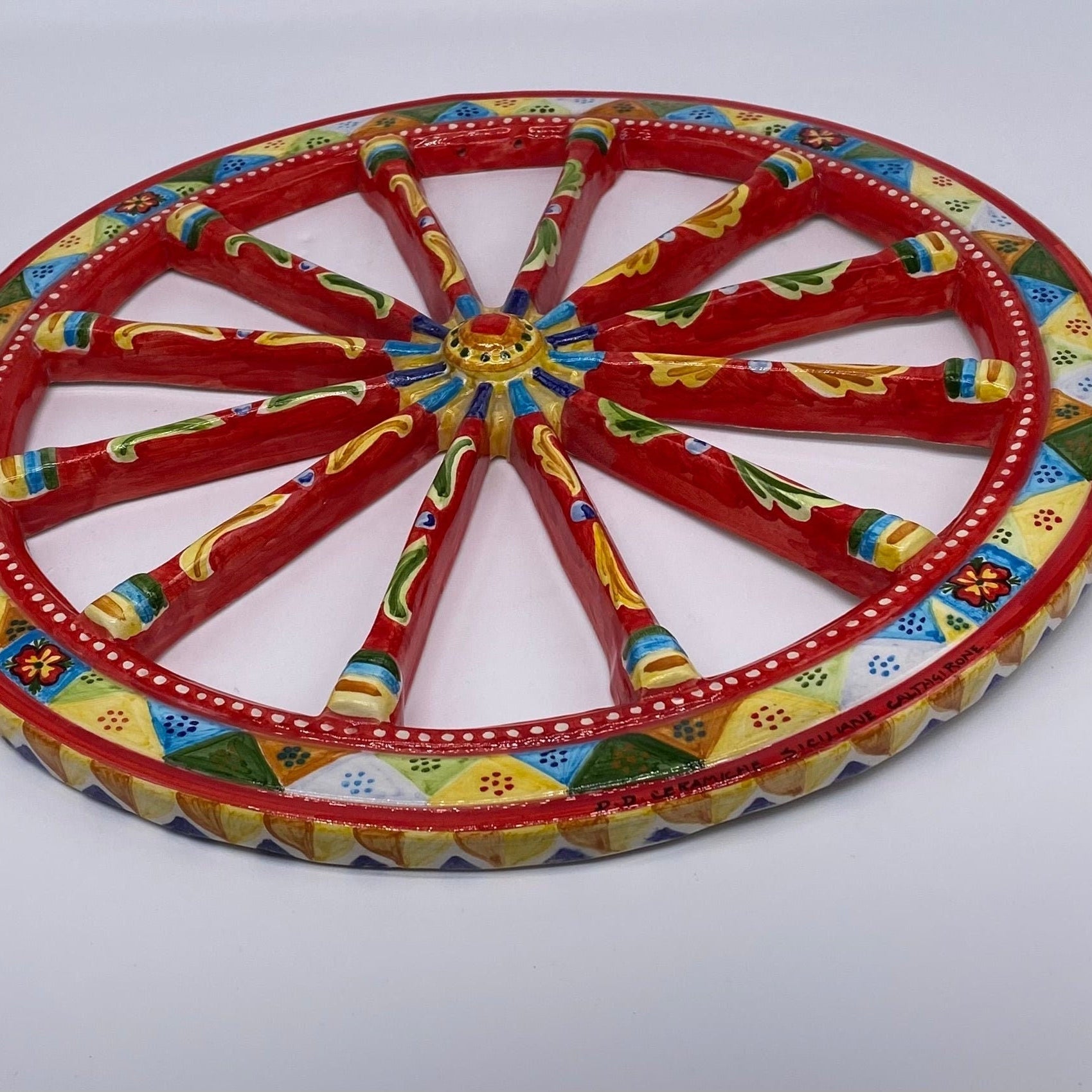 Ruota Carretto Siciliano Ceramica Caltagirone Diametro 30 cm Artigianale Decorata - DD CERAMICHE SICILIANE