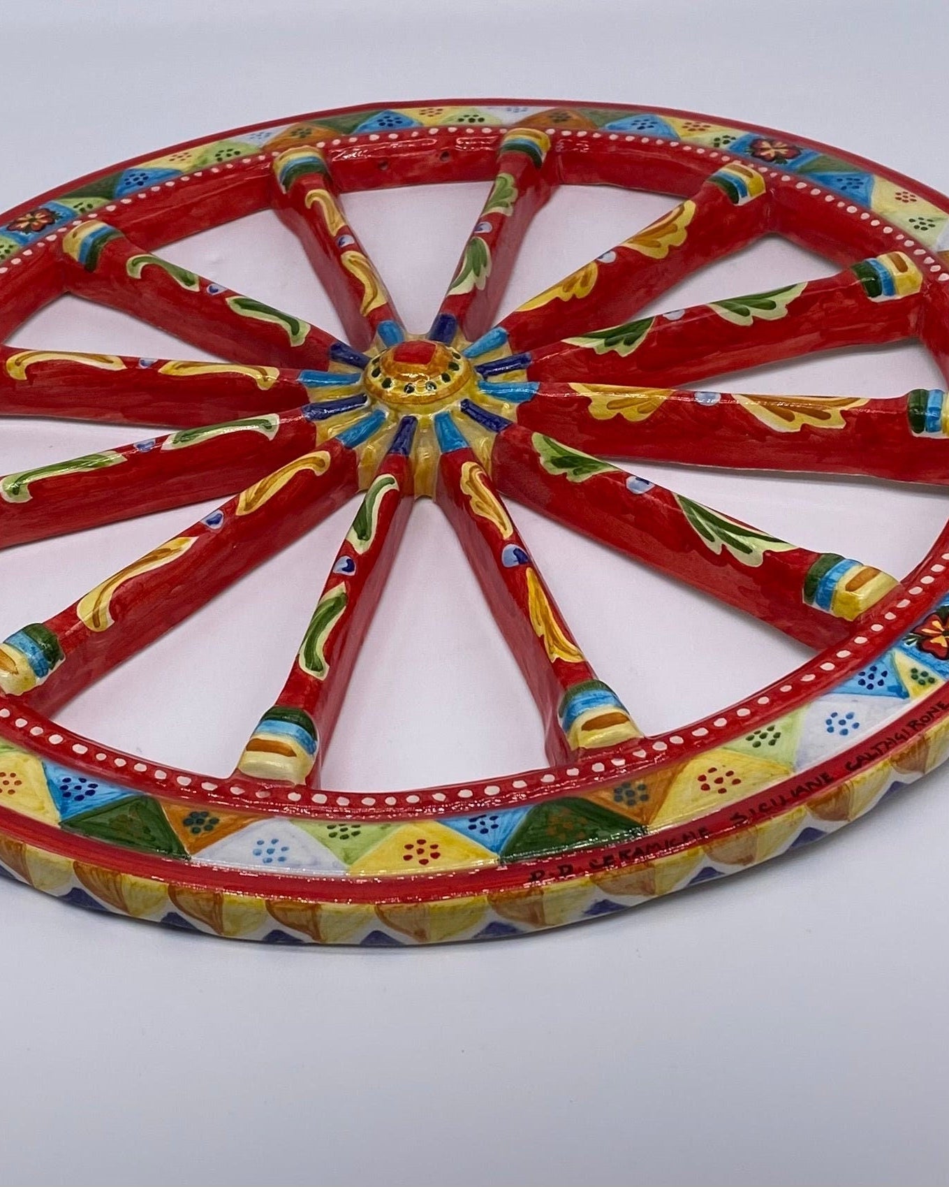 Ruota Carretto Siciliano Ceramica Caltagirone Diametro 30 cm Artigianale Decorata - DD CERAMICHE SICILIANE