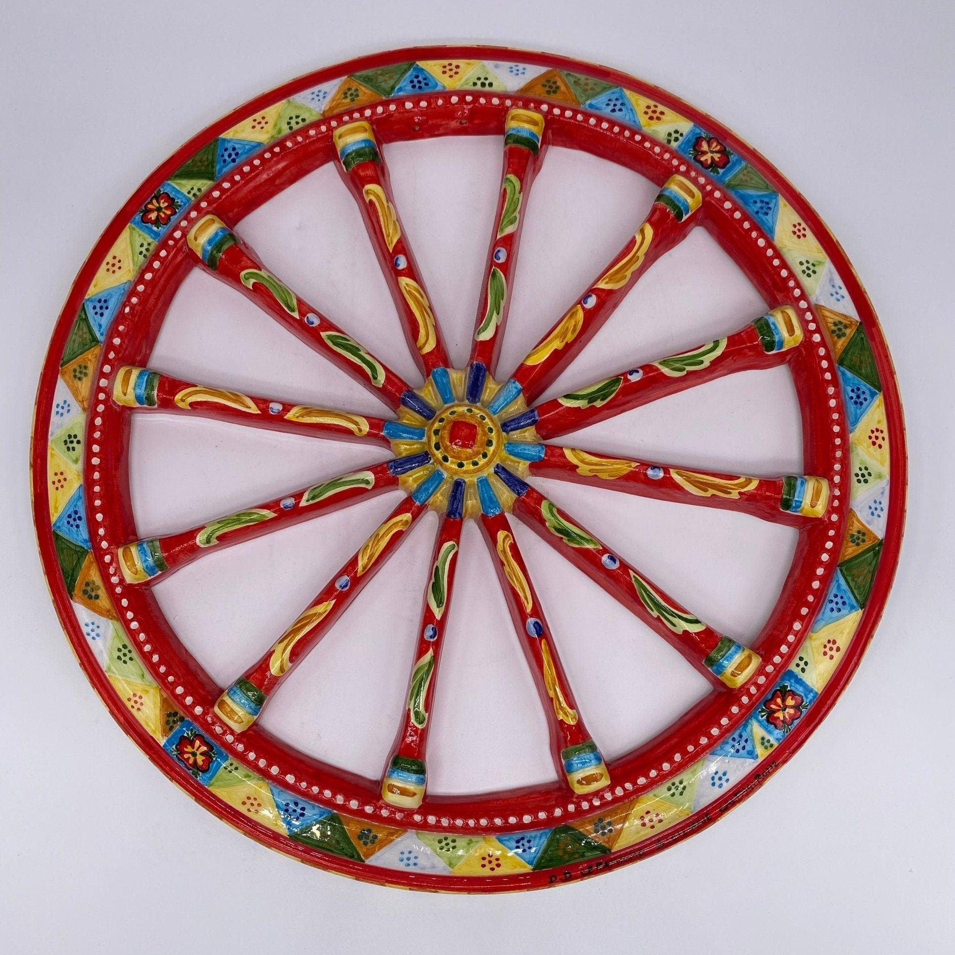 Ruota Carretto Siciliano Ceramica Caltagirone Diametro 30 cm Artigianale Decorata - DD CERAMICHE SICILIANE