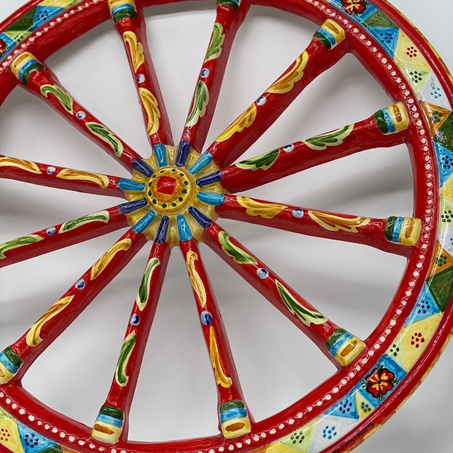 Ruota Carretto Siciliano Ceramica Caltagirone Diametro 30 cm Artigianale Decorata - DD CERAMICHE SICILIANE