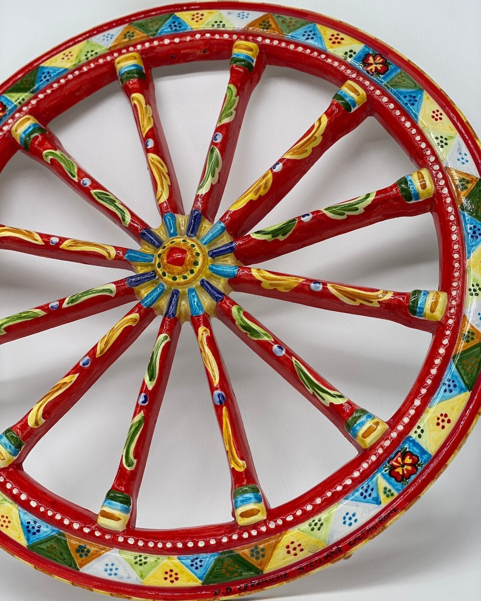 Ruota Carretto Siciliano Ceramica Caltagirone Diametro 30 cm Artigianale Decorata - DD CERAMICHE SICILIANE