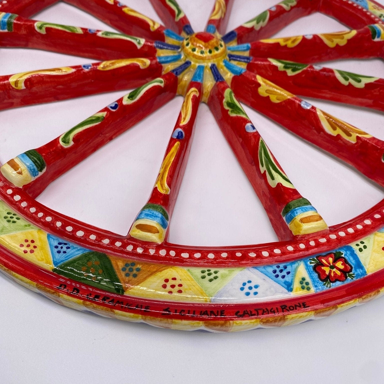 Ruota Carretto Siciliano Ceramica Caltagirone Diametro 30 cm Artigianale Decorata - DD CERAMICHE SICILIANE