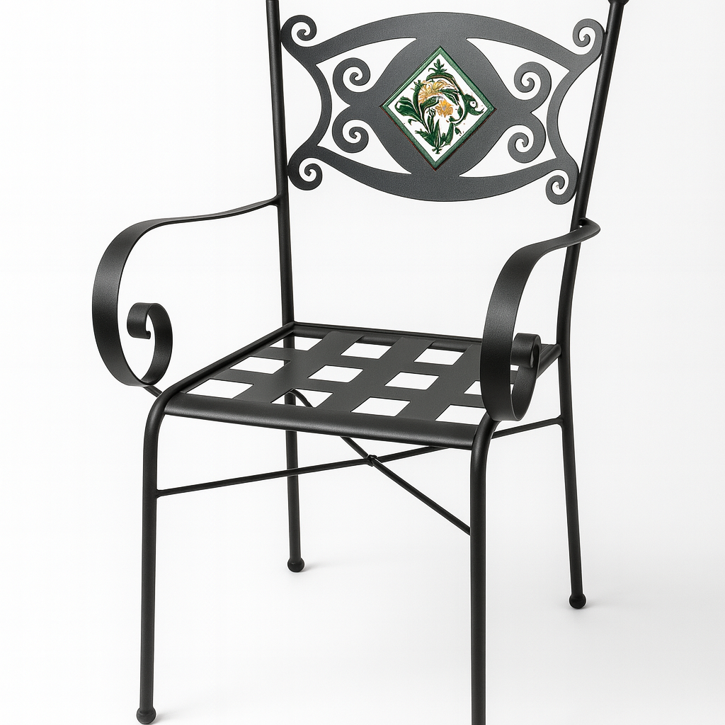 Sedia in Ferro Battuto con Mattonella e Braccioli - SEDIE