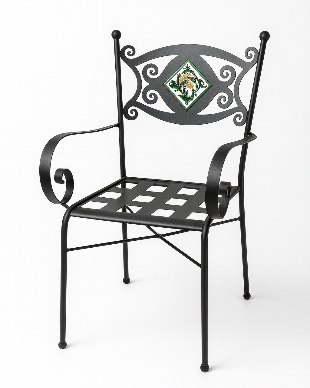 Sedia in Ferro Battuto con Mattonella e Braccioli - SEDIE