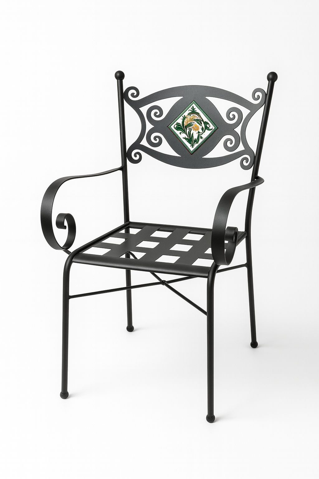 Sedia in Ferro Battuto con Mattonella e Braccioli - SEDIE