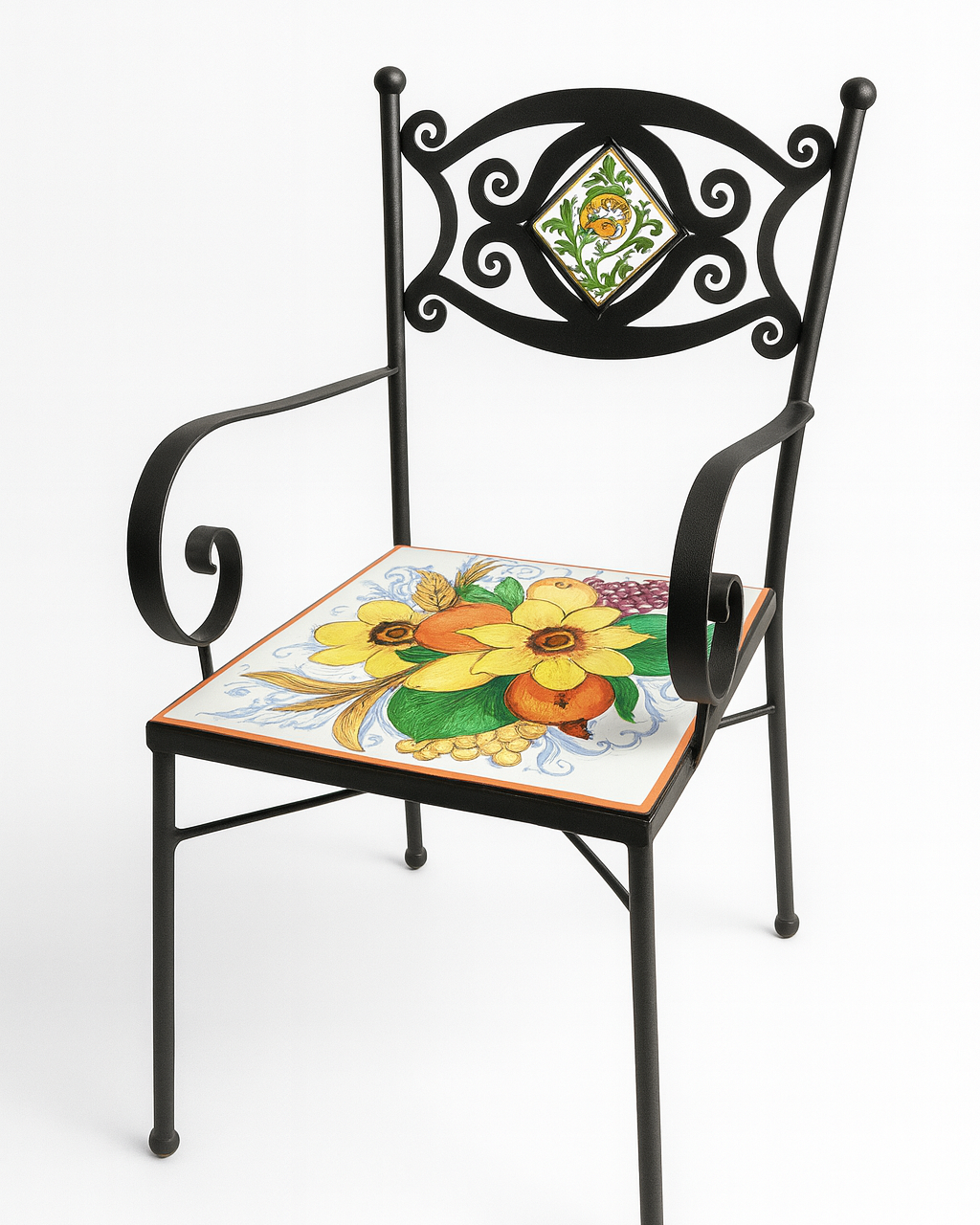 Sedia in Ferro Battuto con Pietra Lavica e Mattonella e Braccioli - SEDIE