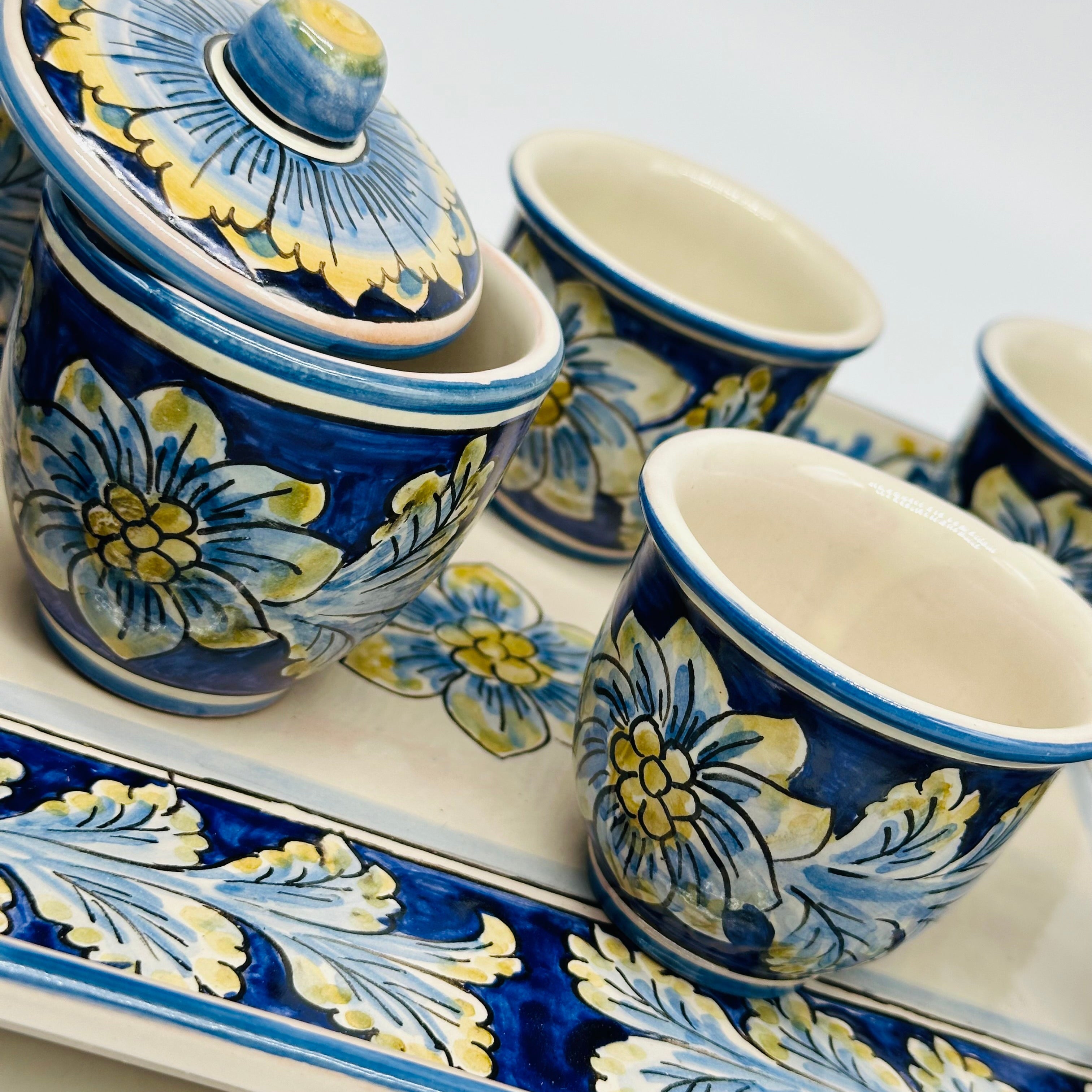Set 6 tazzine da caffè con Vassoio e Zuccheriera Ceramica Caltagirone decorata a mano - MADE IN SICILY