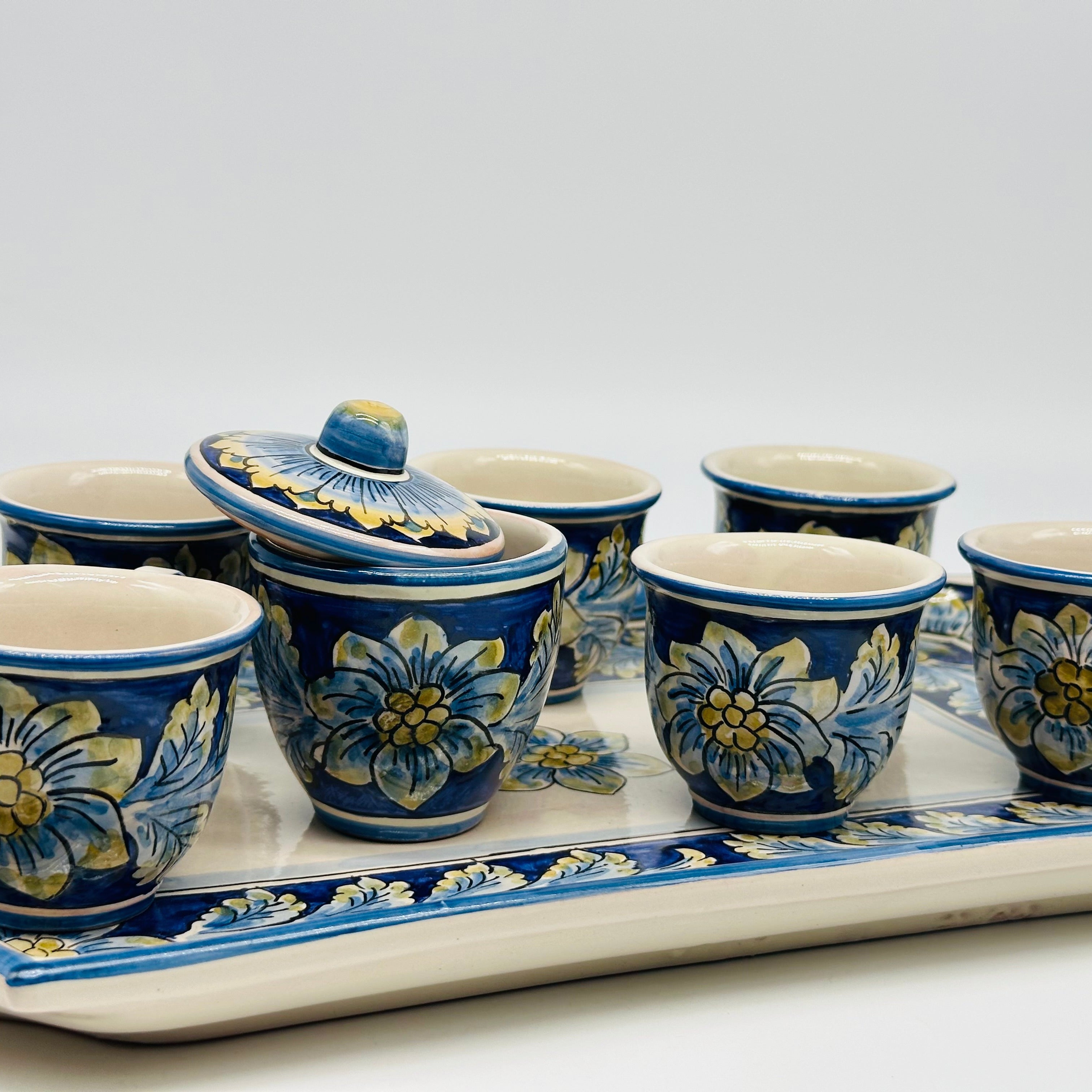 Set 6 tazzine da caffè con Vassoio e Zuccheriera Ceramica Caltagirone decorata a mano - MADE IN SICILY