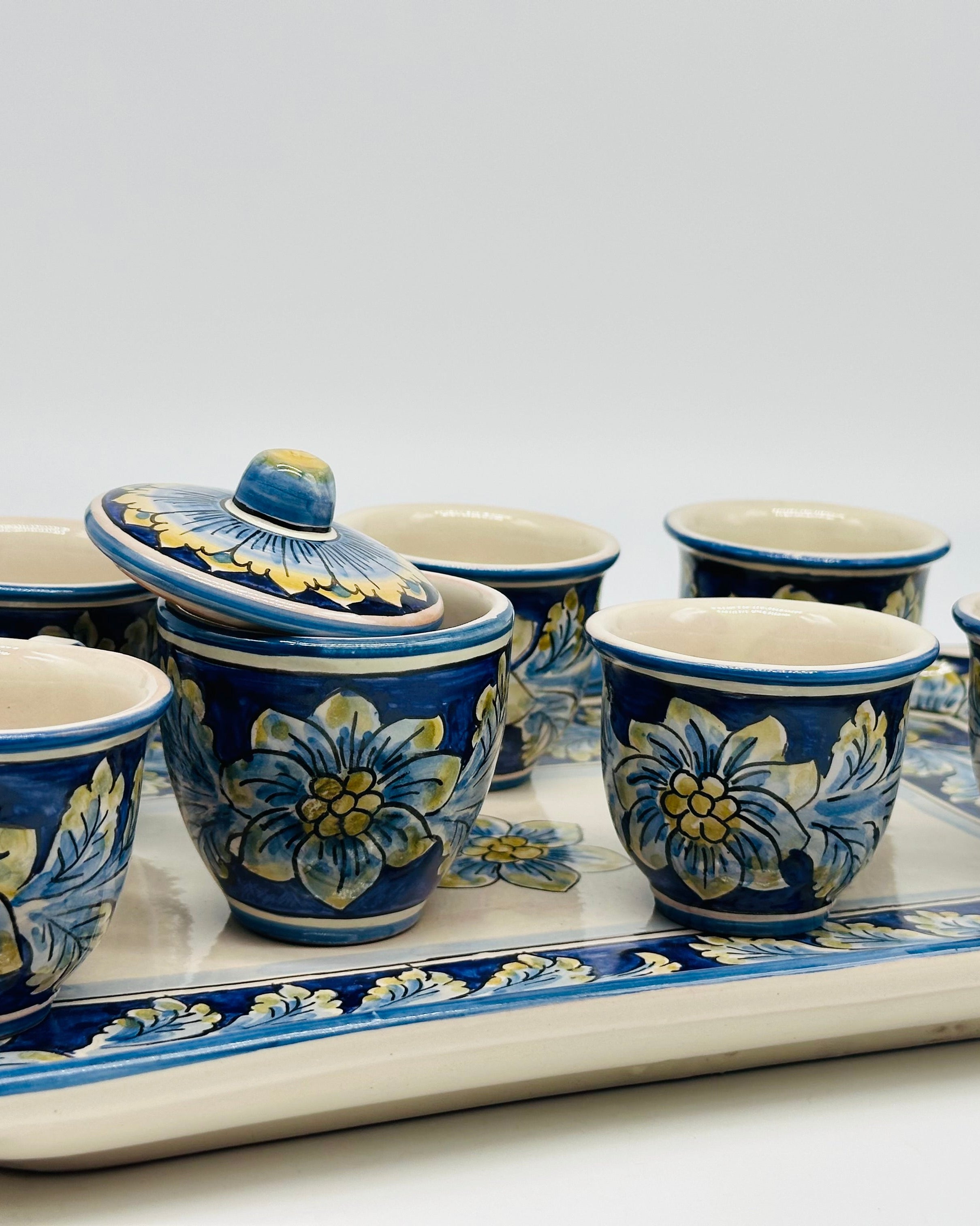 Set 6 tazzine da caffè con Vassoio e Zuccheriera Ceramica Caltagirone decorata a mano - MADE IN SICILY