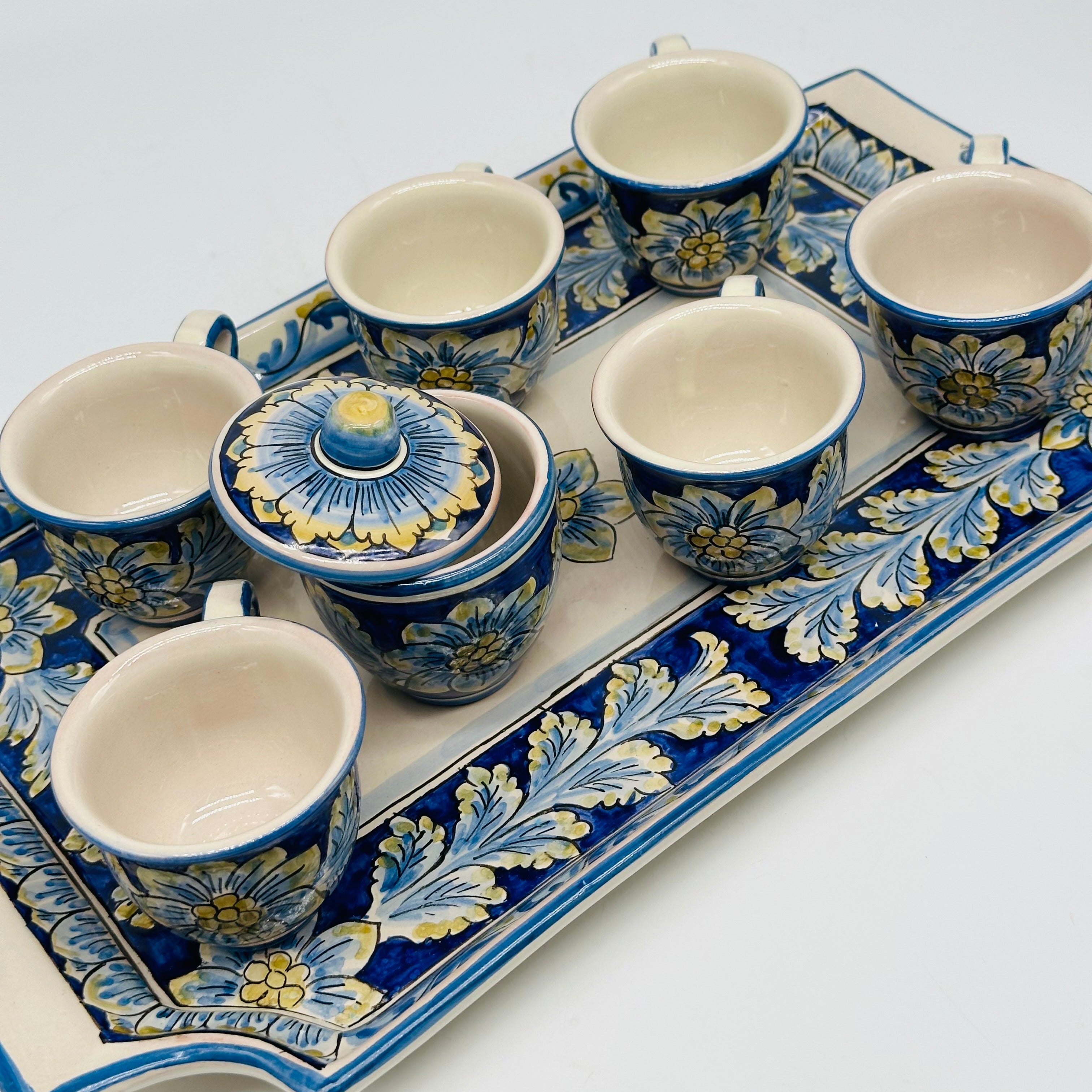 Set 6 tazzine da caffè con Vassoio e Zuccheriera Ceramica Caltagirone decorata a mano - MADE IN SICILY