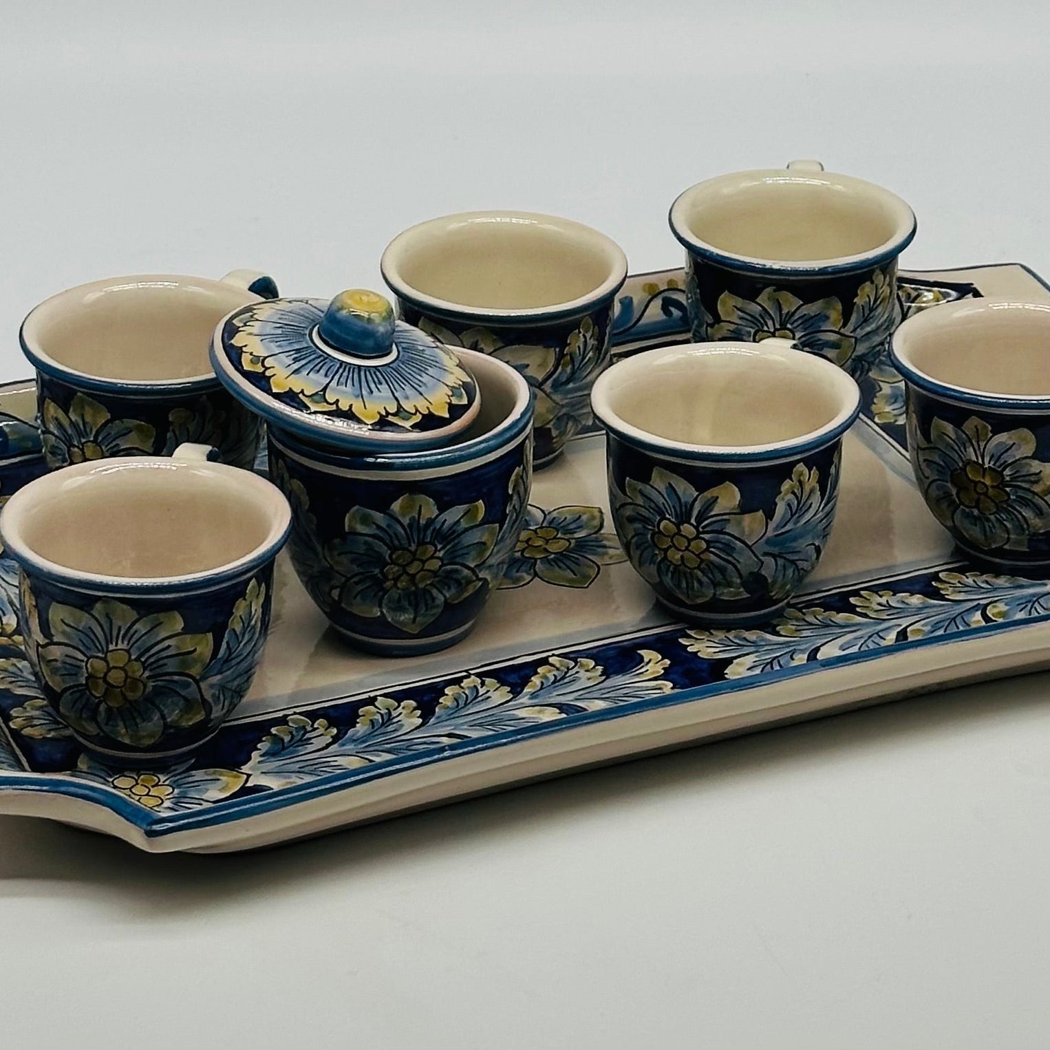 Set 6 tazzine da caffè con Vassoio e Zuccheriera Ceramica Caltagirone decorata a mano - MADE IN SICILY