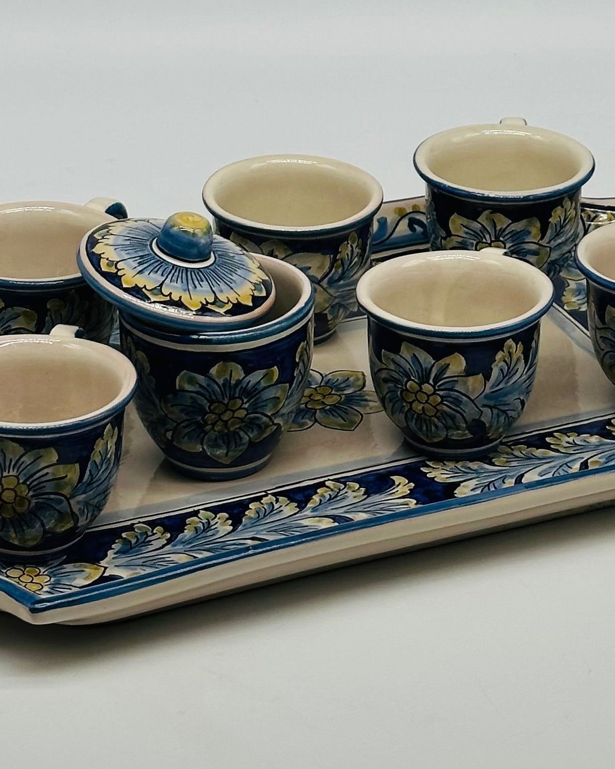 Set 6 tazzine da caffè con Vassoio e Zuccheriera Ceramica Caltagirone decorata a mano - MADE IN SICILY