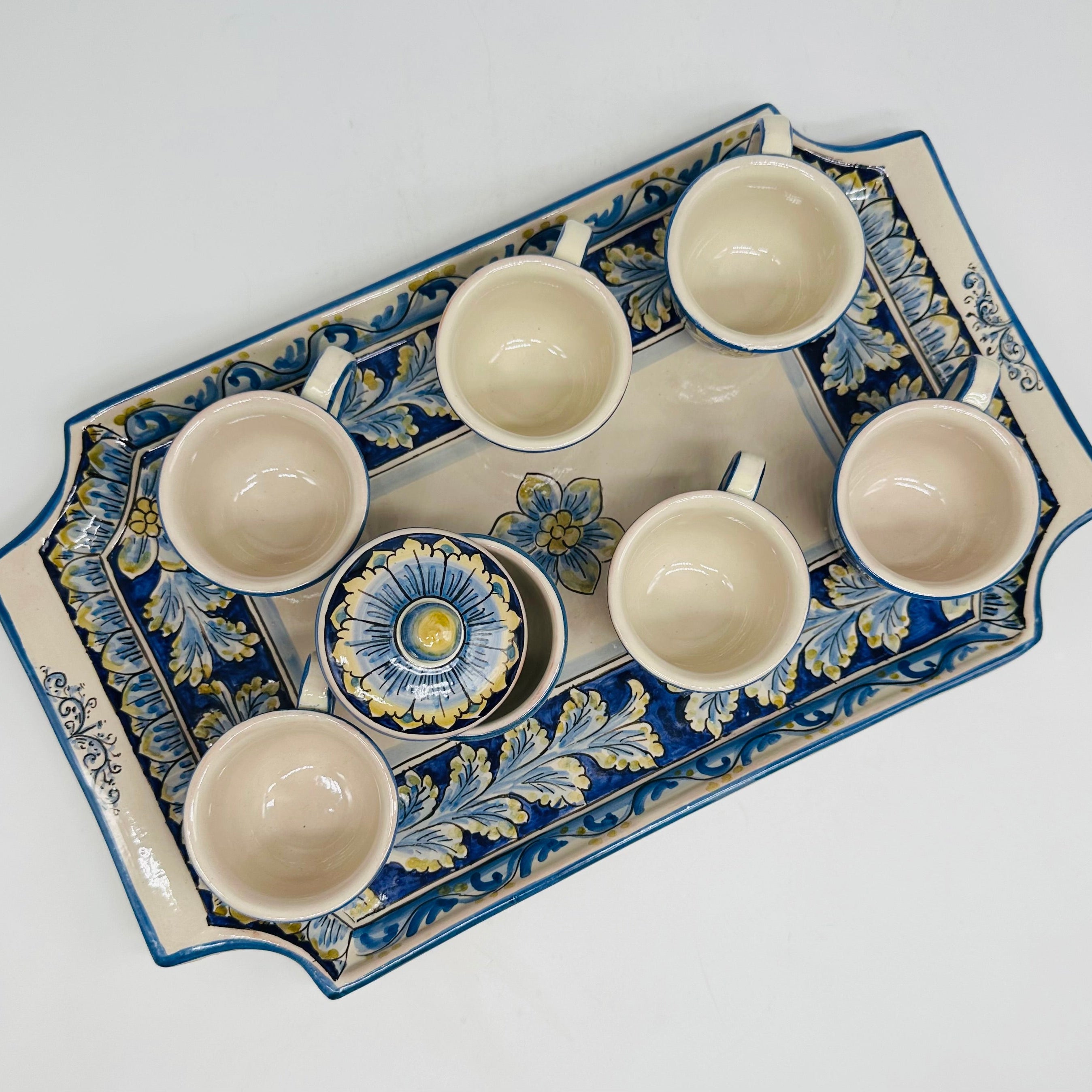 Set 6 tazzine da caffè con Vassoio e Zuccheriera Ceramica Caltagirone decorata a mano - MADE IN SICILY