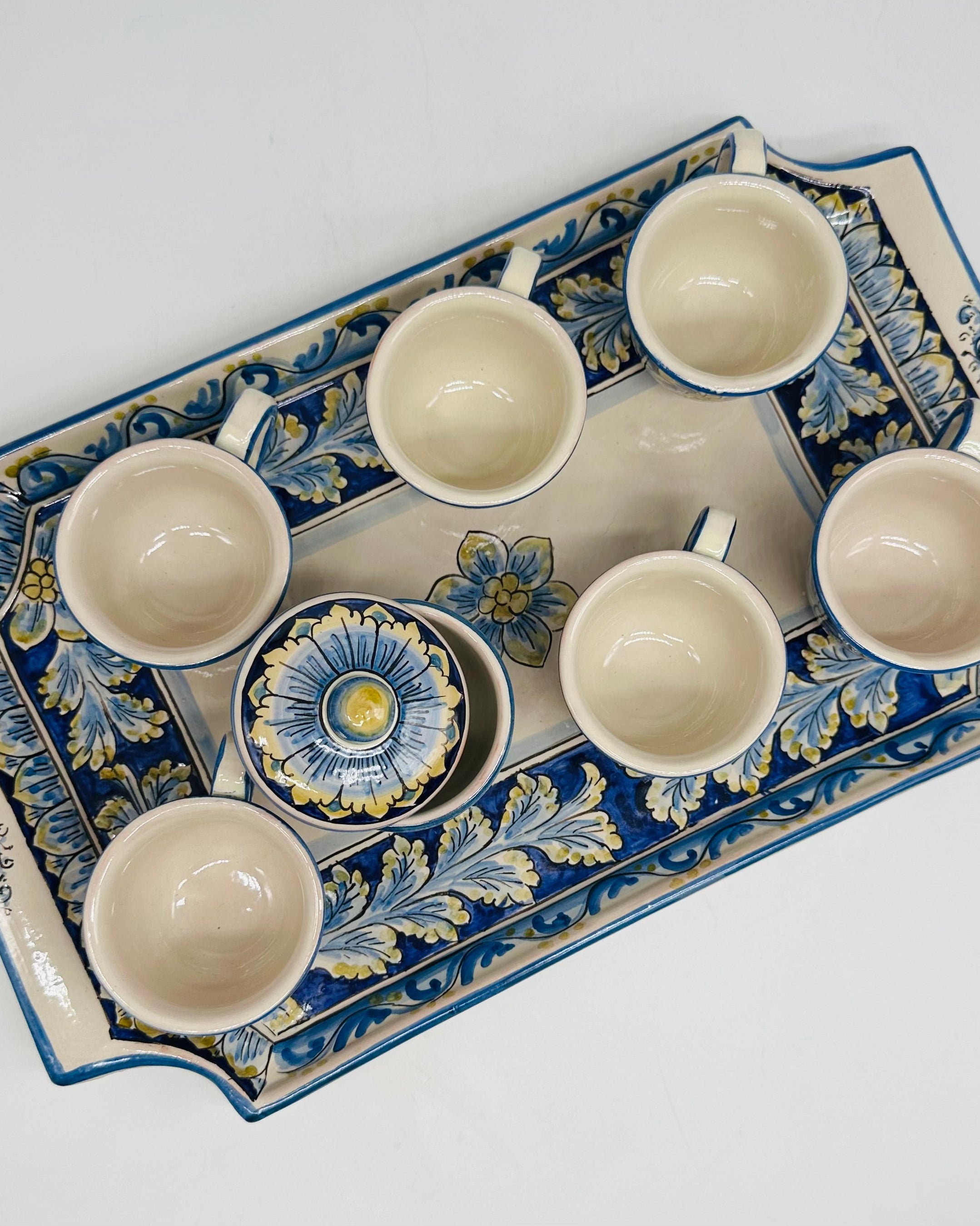 Set 6 tazzine da caffè con Vassoio e Zuccheriera Ceramica Caltagirone decorata a mano - MADE IN SICILY