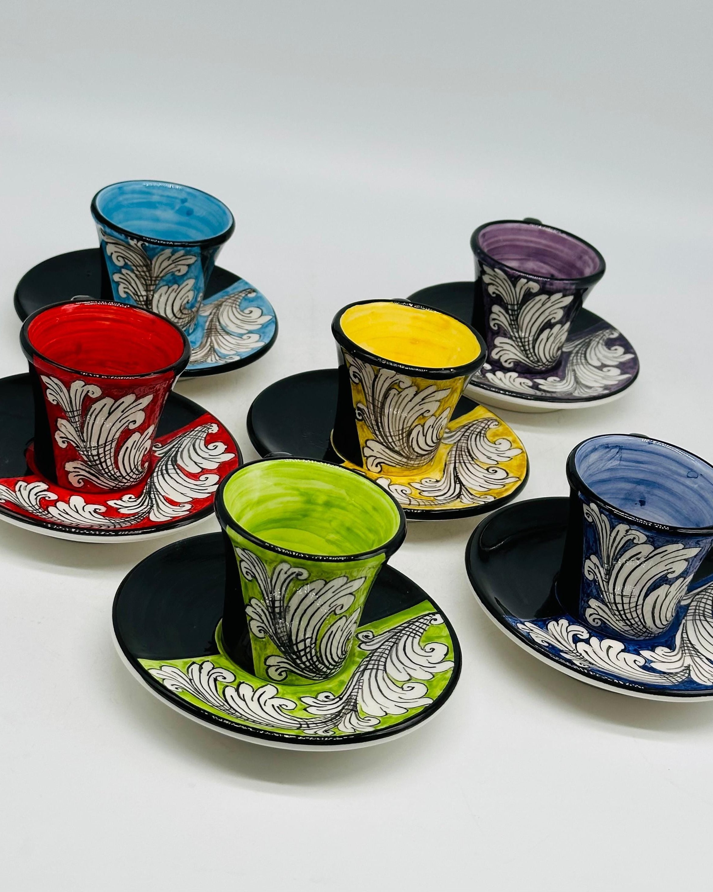 Set 6 tazzine da caffè decorate a mano “Ornato” Ceramica Caltagirone - MADE IN SICILY