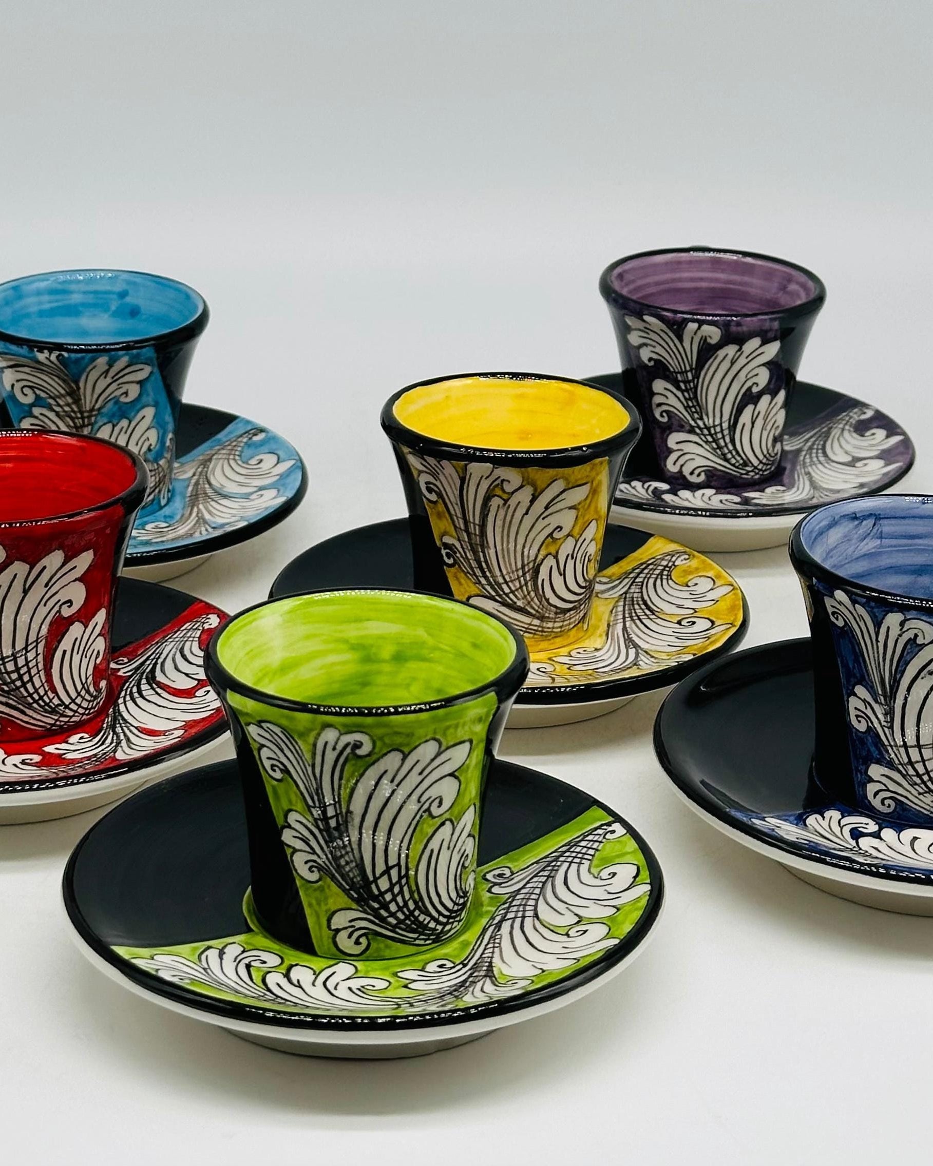 Set 6 tazzine da caffè decorate a mano “Ornato” Ceramica Caltagirone - MADE IN SICILY