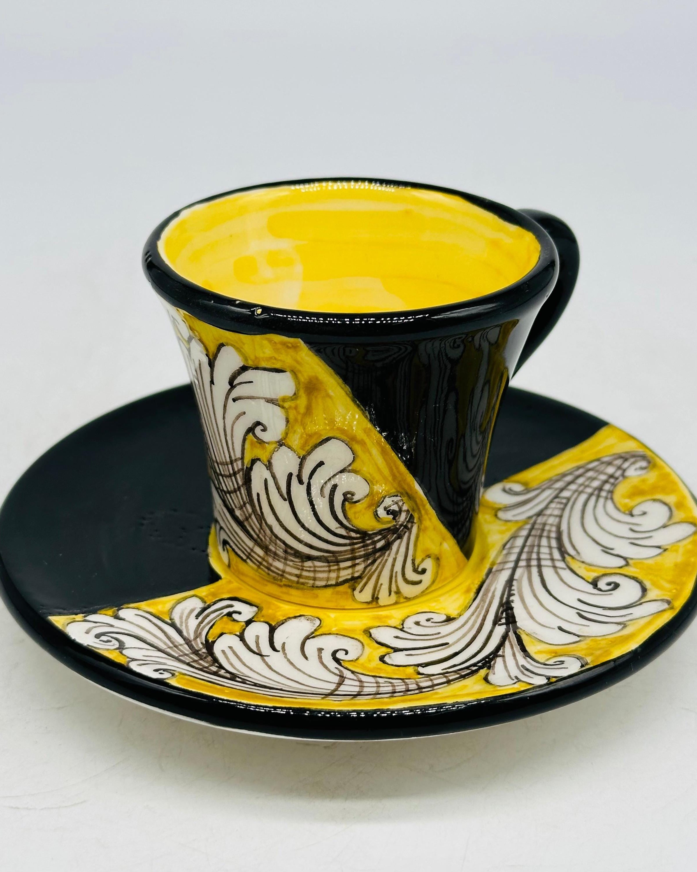 Set 6 tazzine da caffè decorate a mano “Ornato” Ceramica Caltagirone - MADE IN SICILY