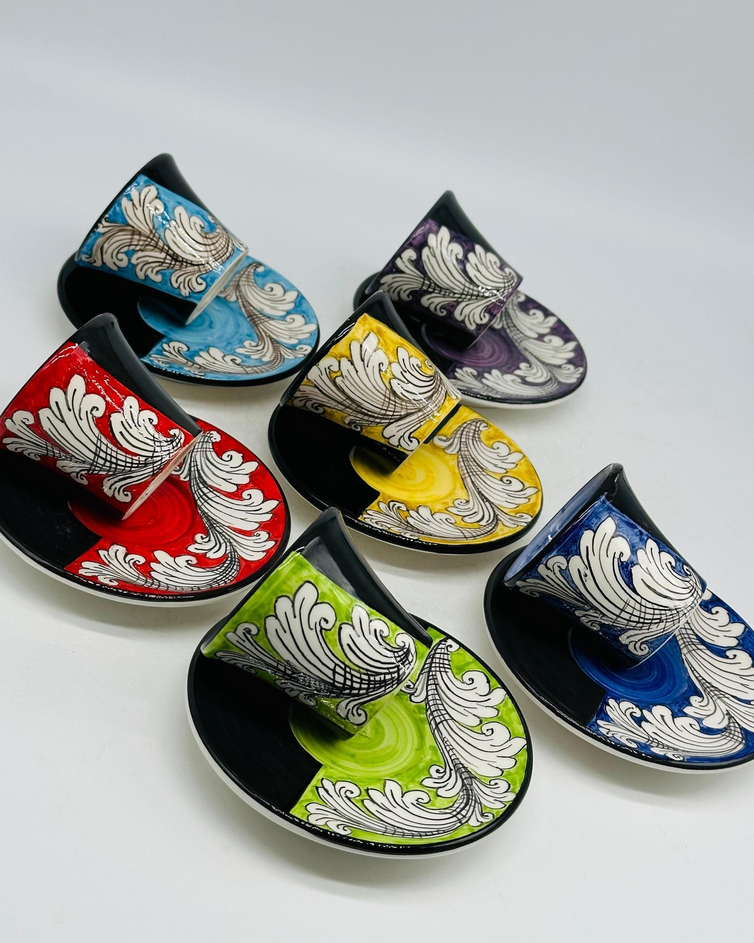 Set 6 tazzine da caffè decorate a mano “Ornato” Ceramica Caltagirone - MADE IN SICILY