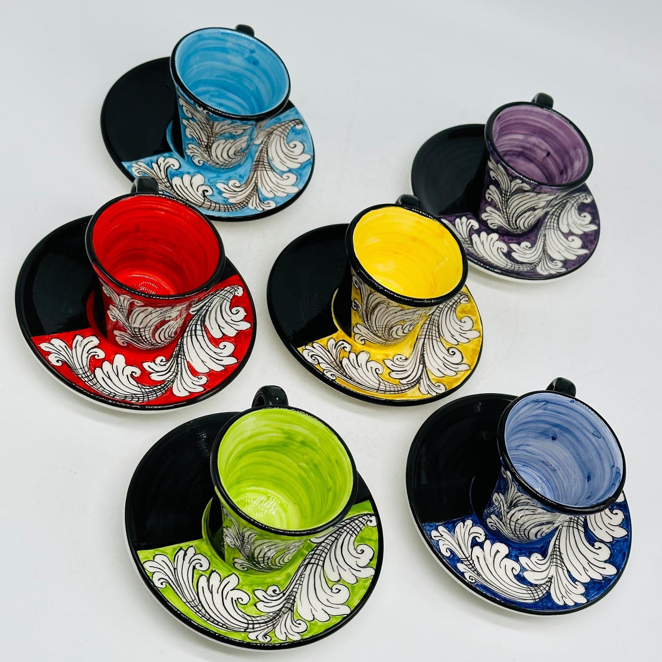 Set 6 tazzine da caffè decorate a mano “Ornato” Ceramica Caltagirone - MADE IN SICILY