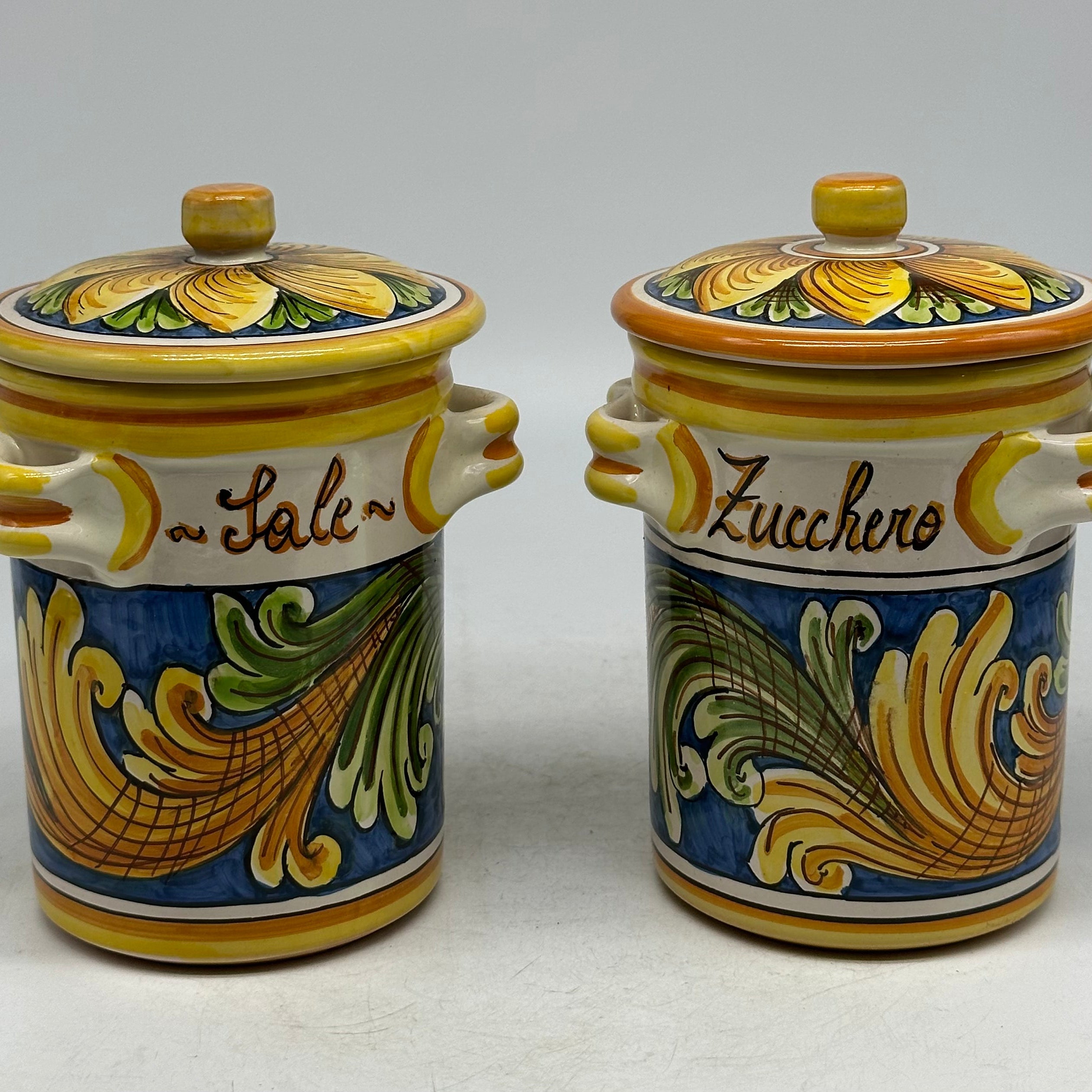 Set Barattoli Sale Zucchero Ceramica Caltagirone decorata a mano - OGGETTISTICA