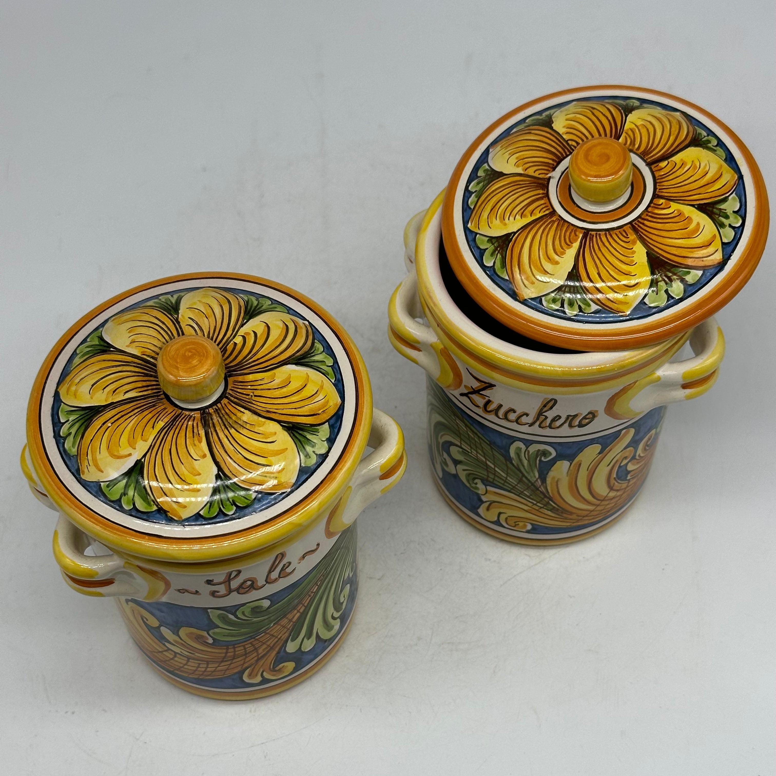 Set Barattoli Sale Zucchero Ceramica Caltagirone decorata a mano - OGGETTISTICA