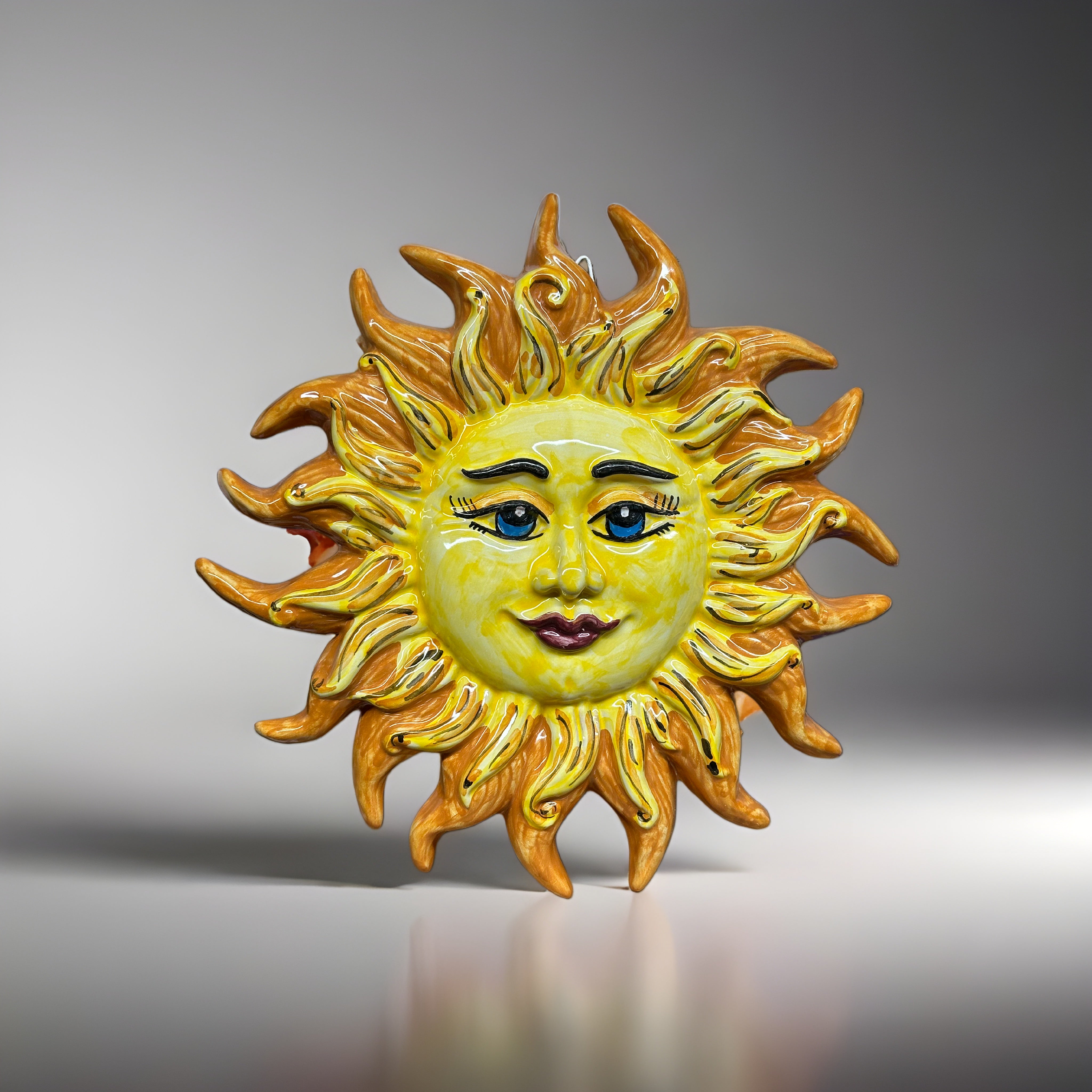 Sole Decorato Giallo Arancio cm D.29 Ceramica Caltagirone - OGGETTISTICA