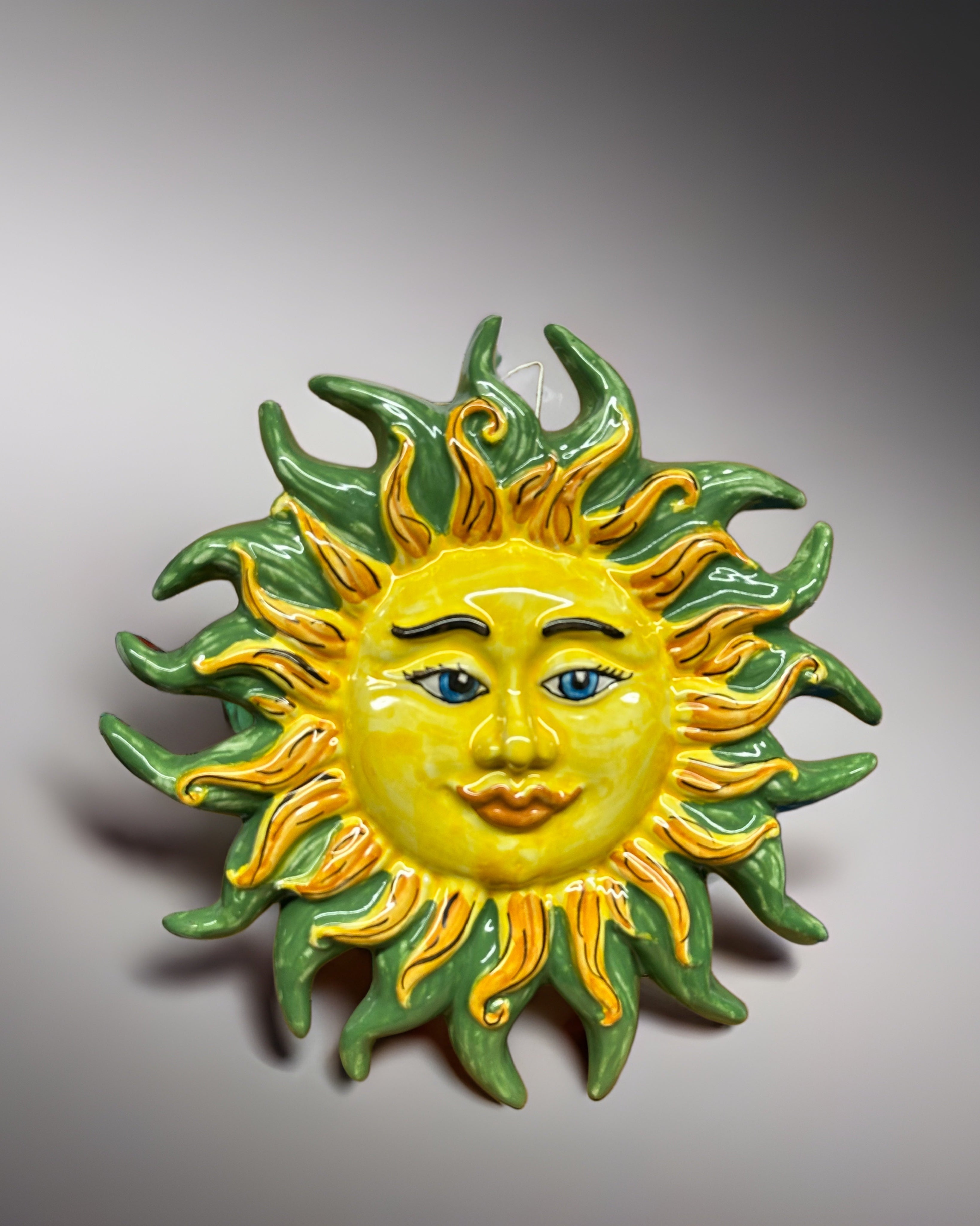 Sole Decorato Giallo Verde cm D.29 Ceramica Caltagirone - OGGETTISTICA