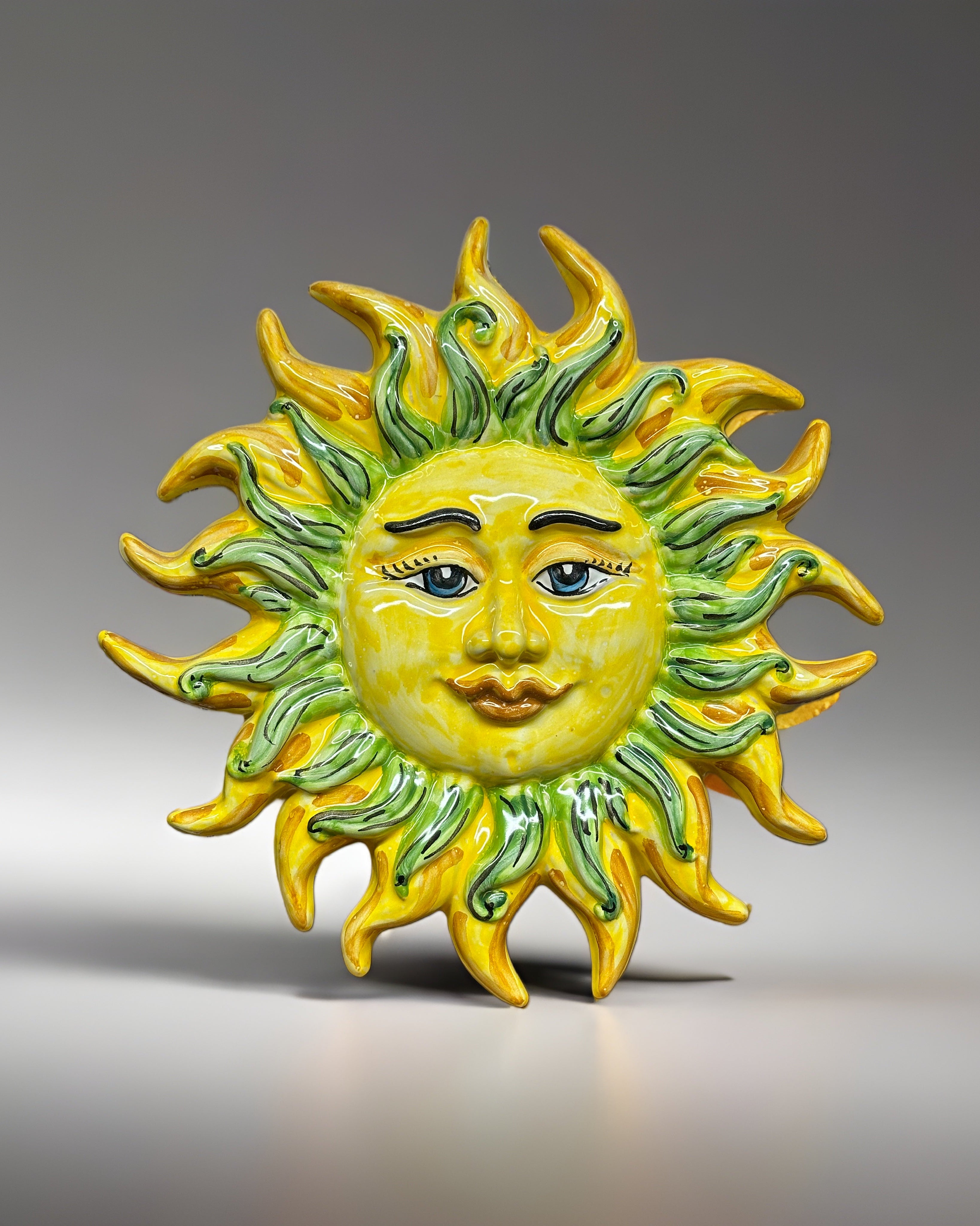 Sole Decorato Verde Giallo cm D.29 Ceramica Caltagirone - OGGETTISTICA
