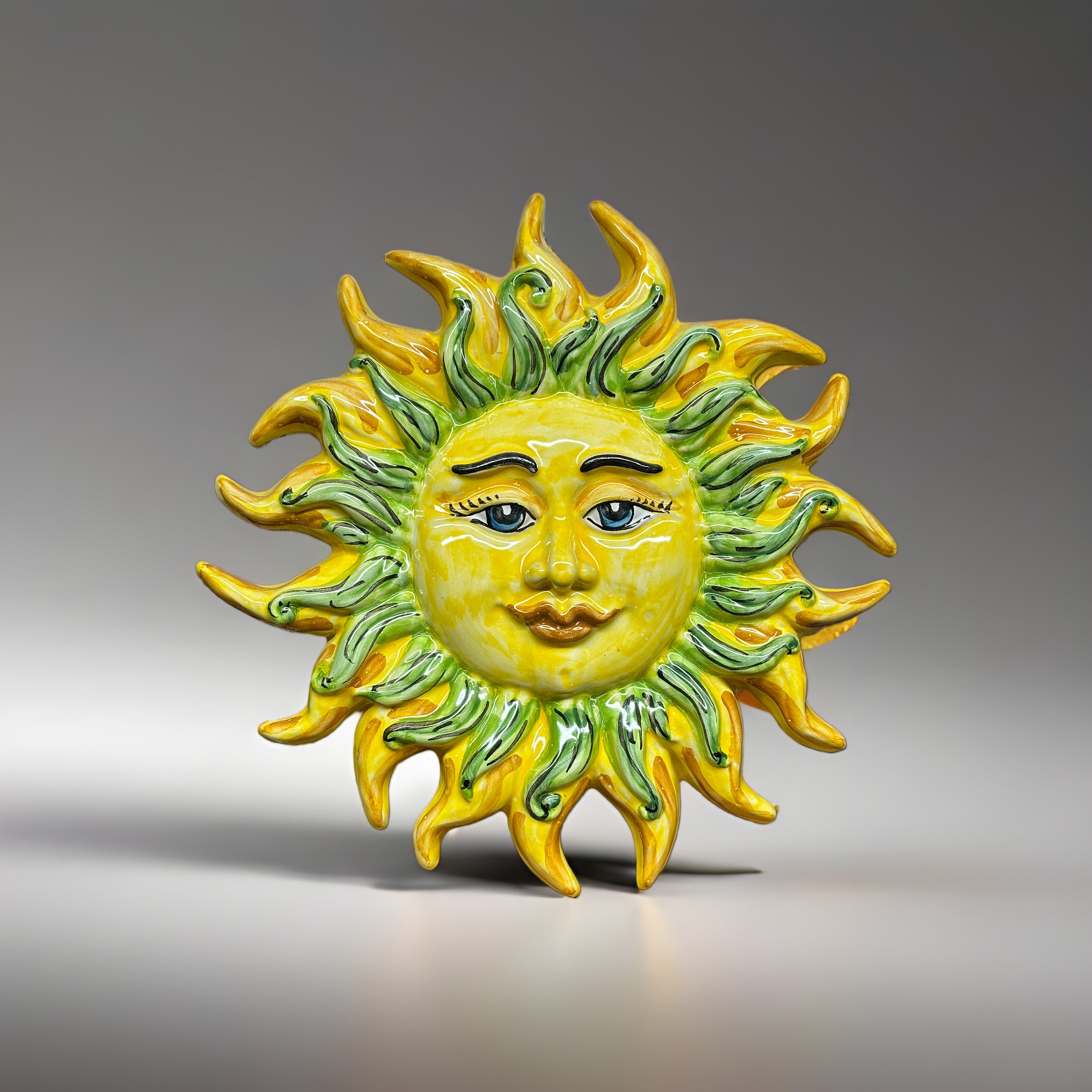 Sole Decorato Verde Giallo cm D.29 Ceramica Caltagirone - OGGETTISTICA