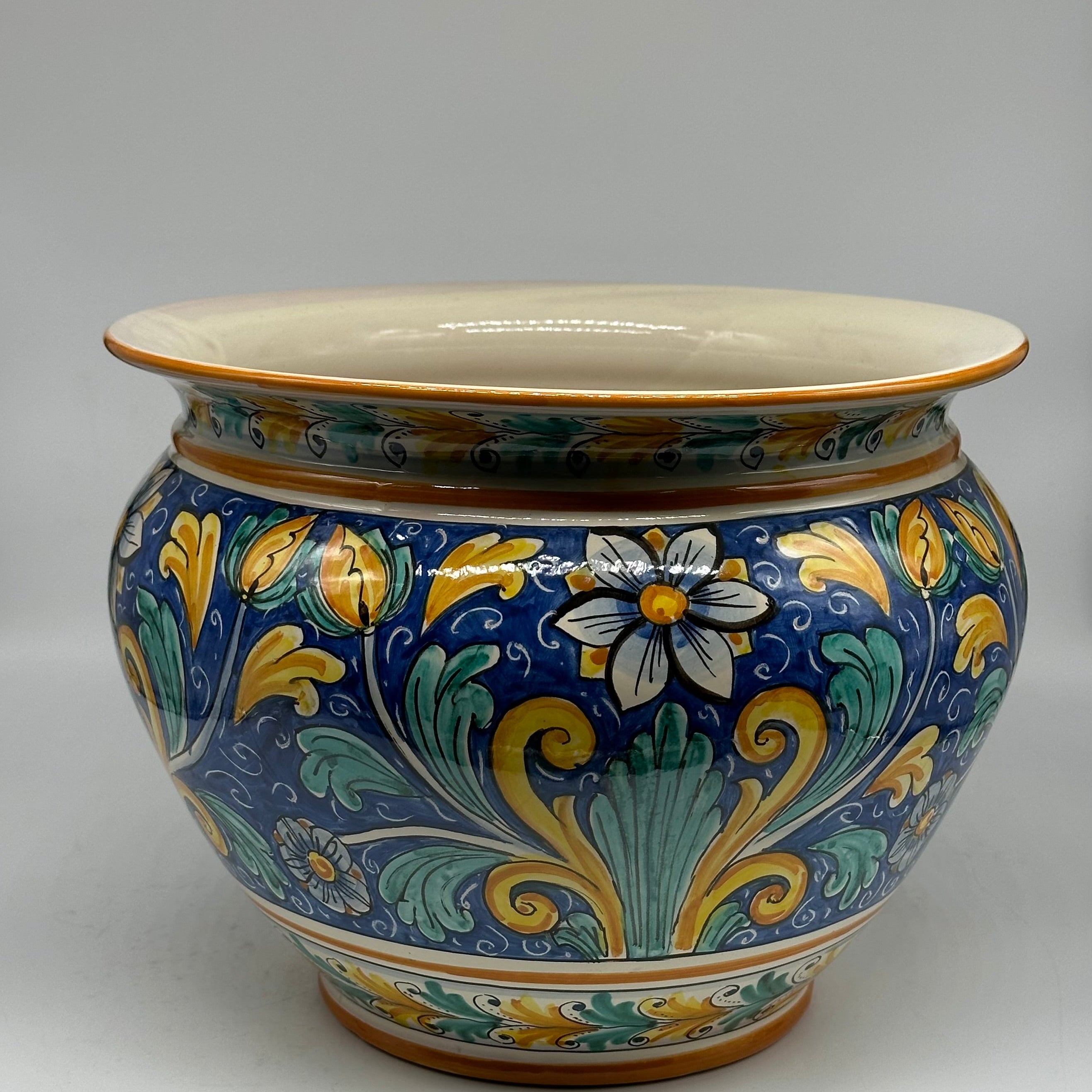 Portavaso Decorato a Mano Diametro 30cm Ceramica Caltagirone V.1 - MEZZA PIGNA